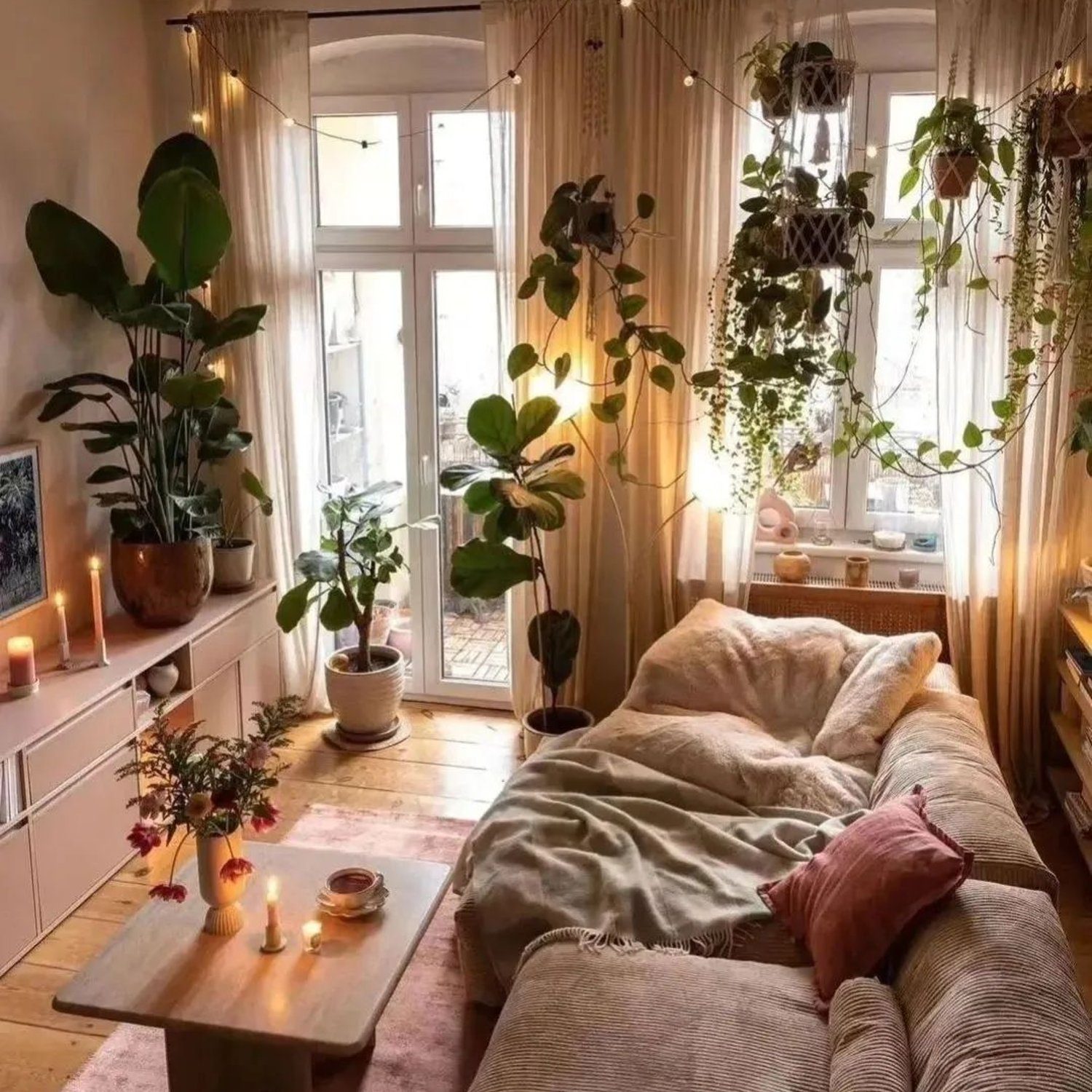 Cozy bedroom with ample greenery