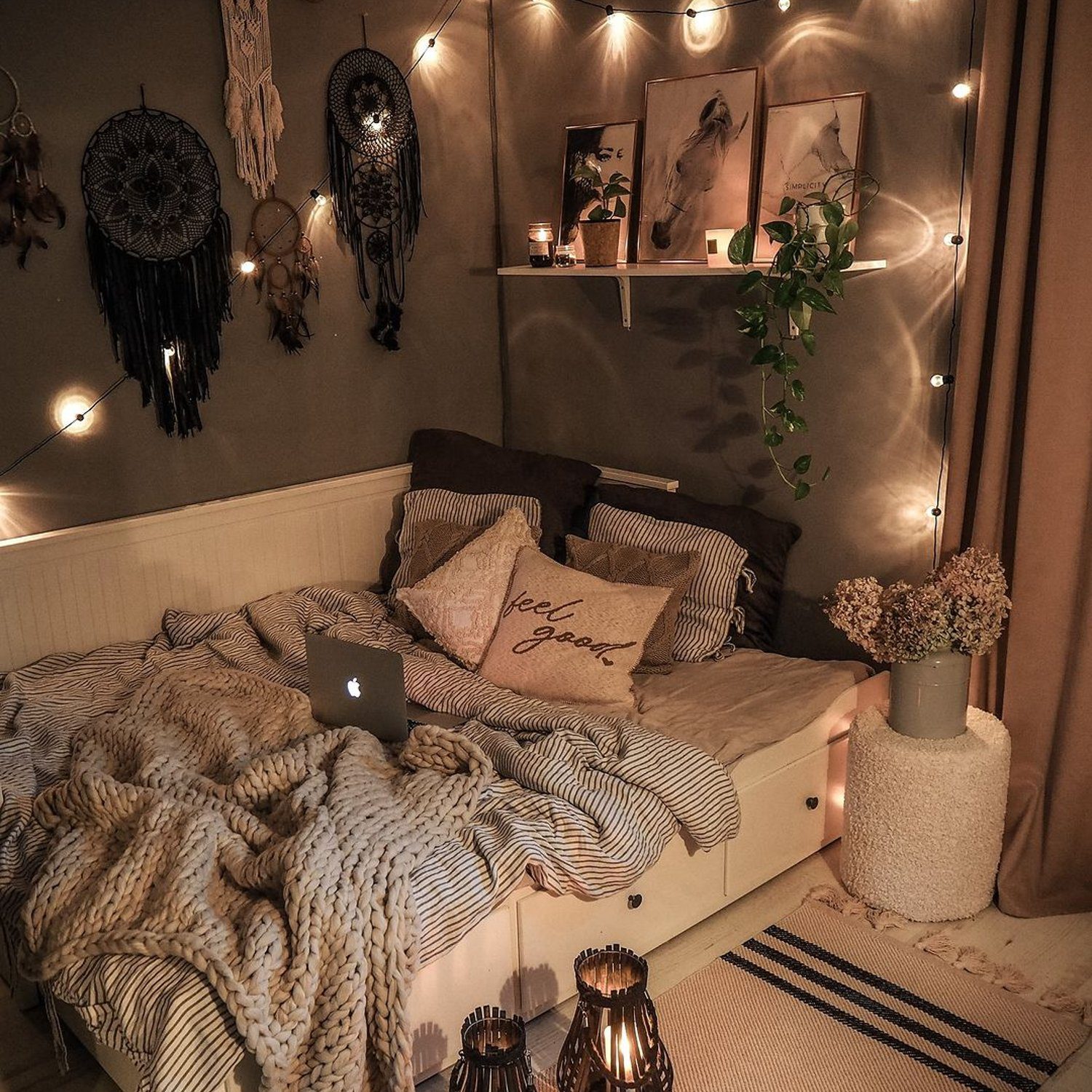 Cozy bedroom with ambient lighting