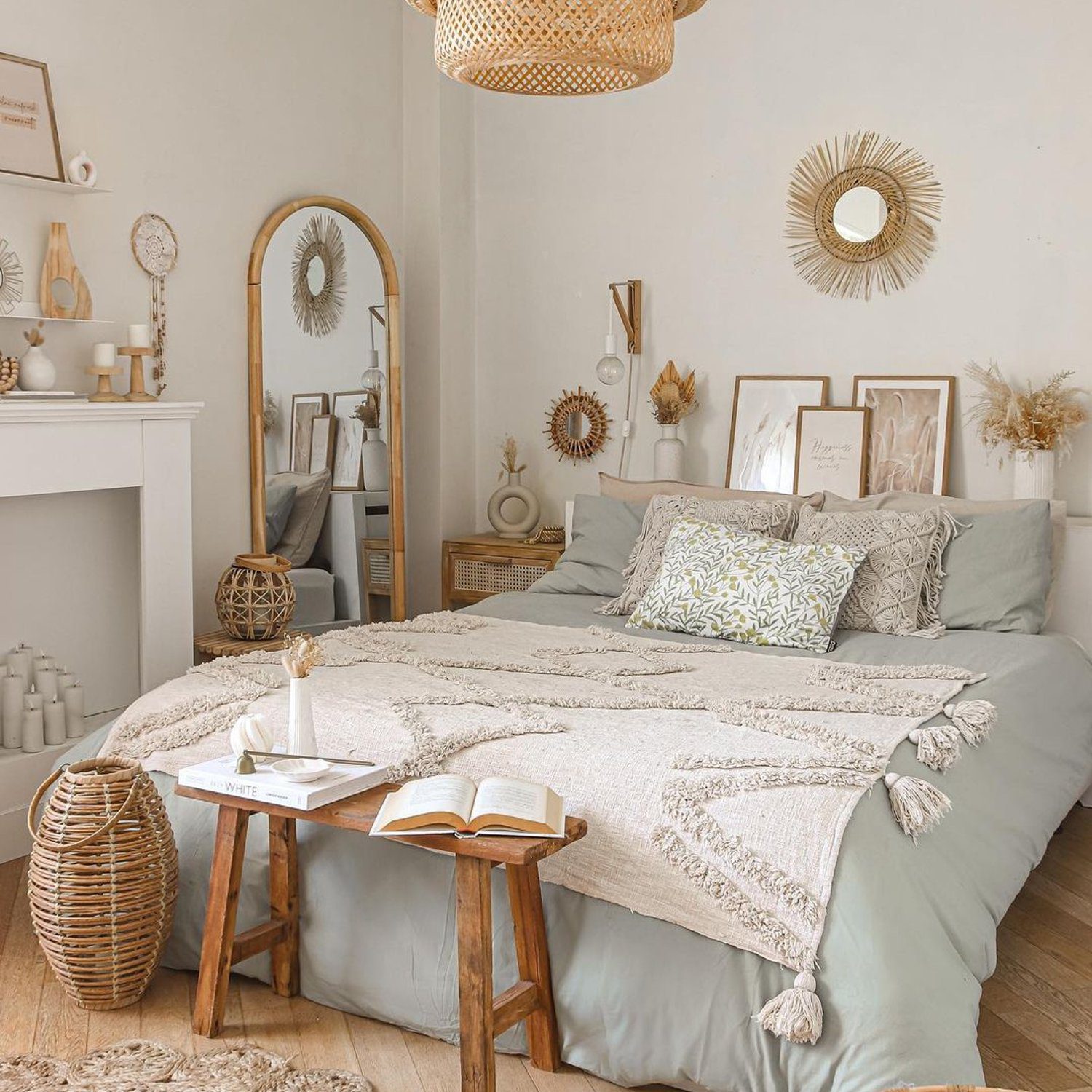 Cozy bedroom with a Bohemian aesthetic