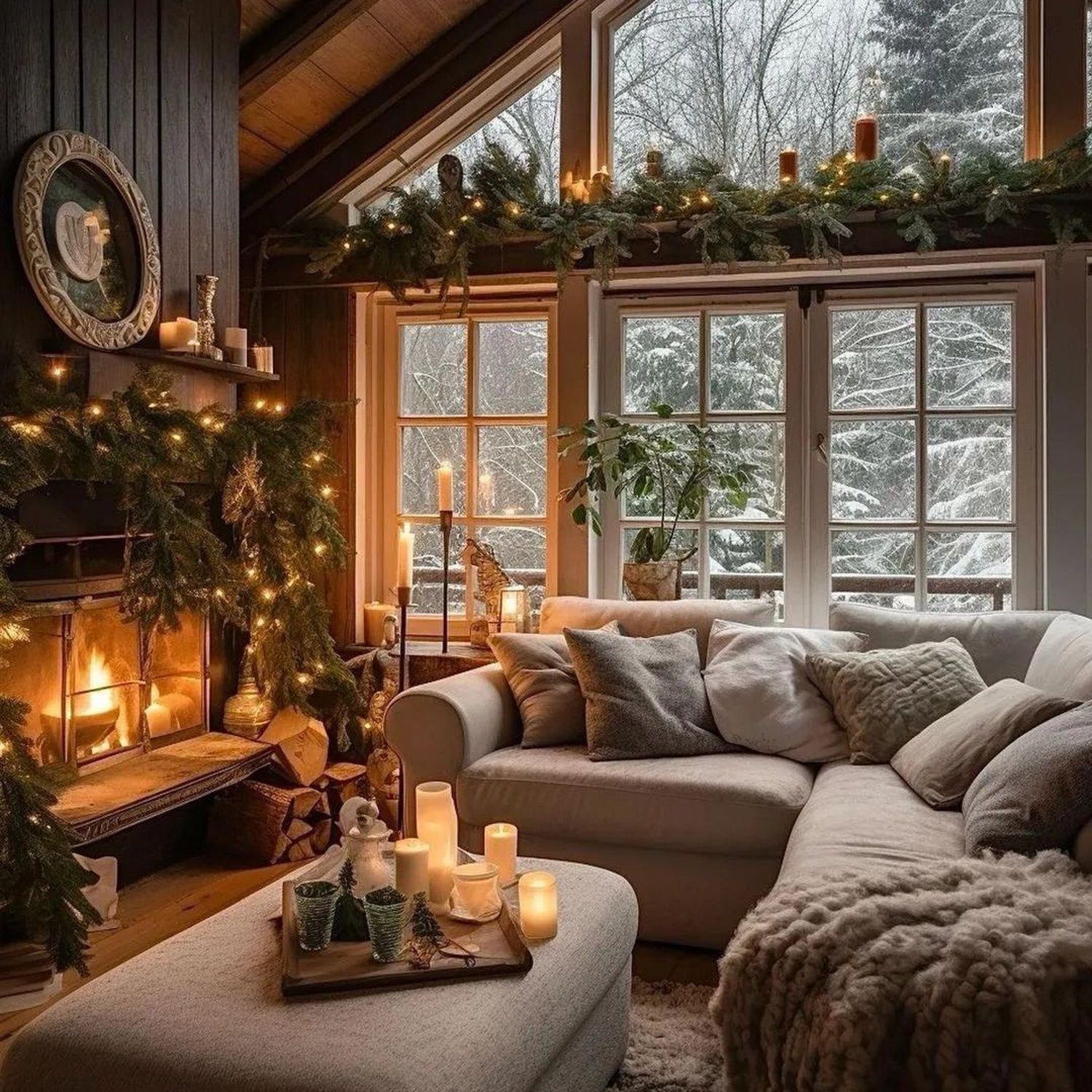 Cozy winter living room with festive decorations