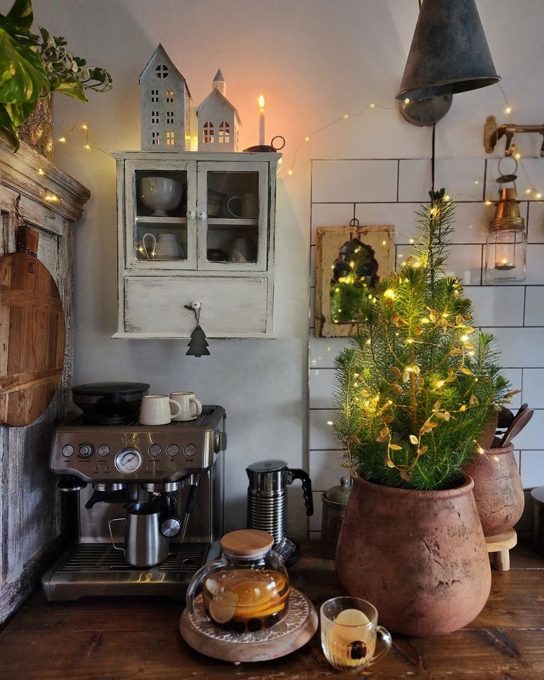 Cozy kitchen corner with festive decorations