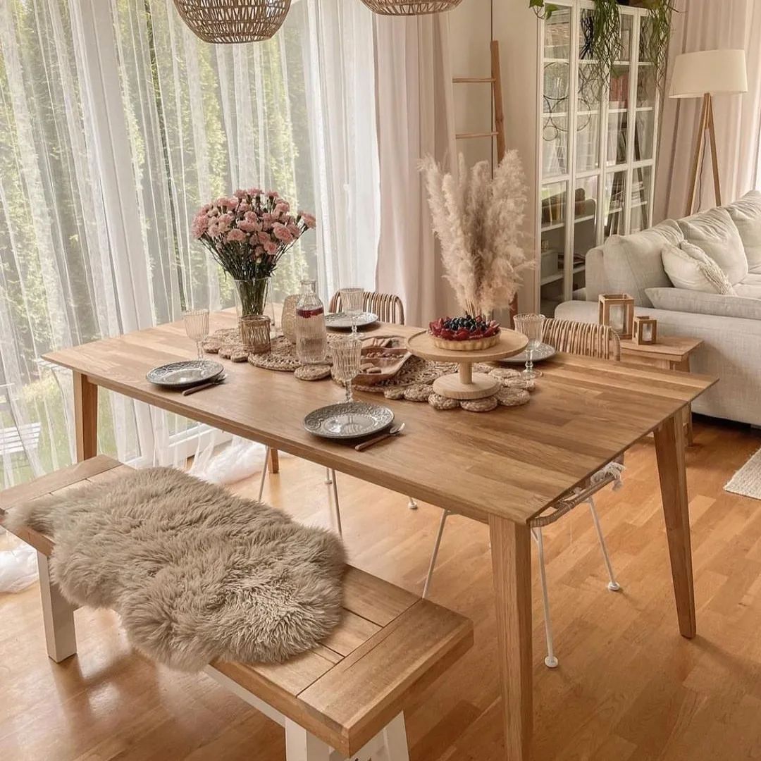 A cozy dining room with natural light