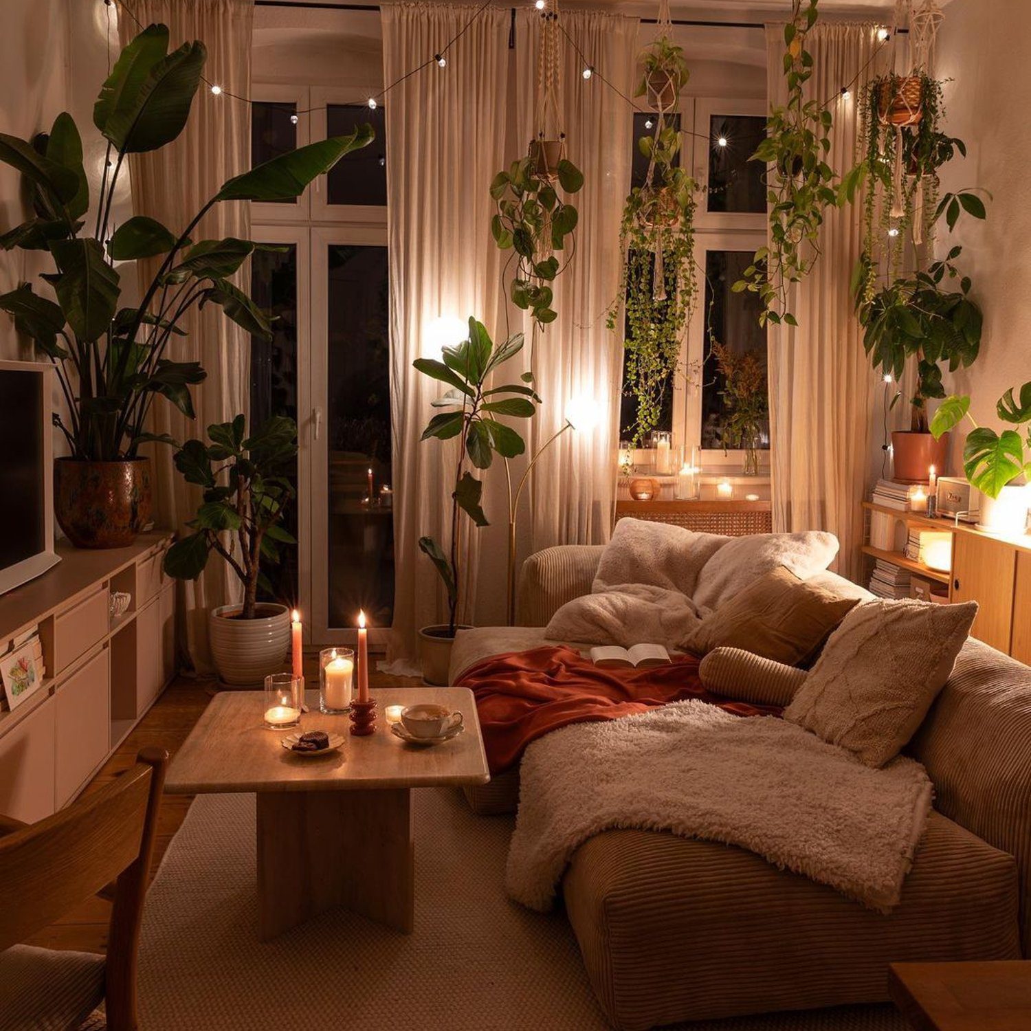 Cozy living room with ambient lighting