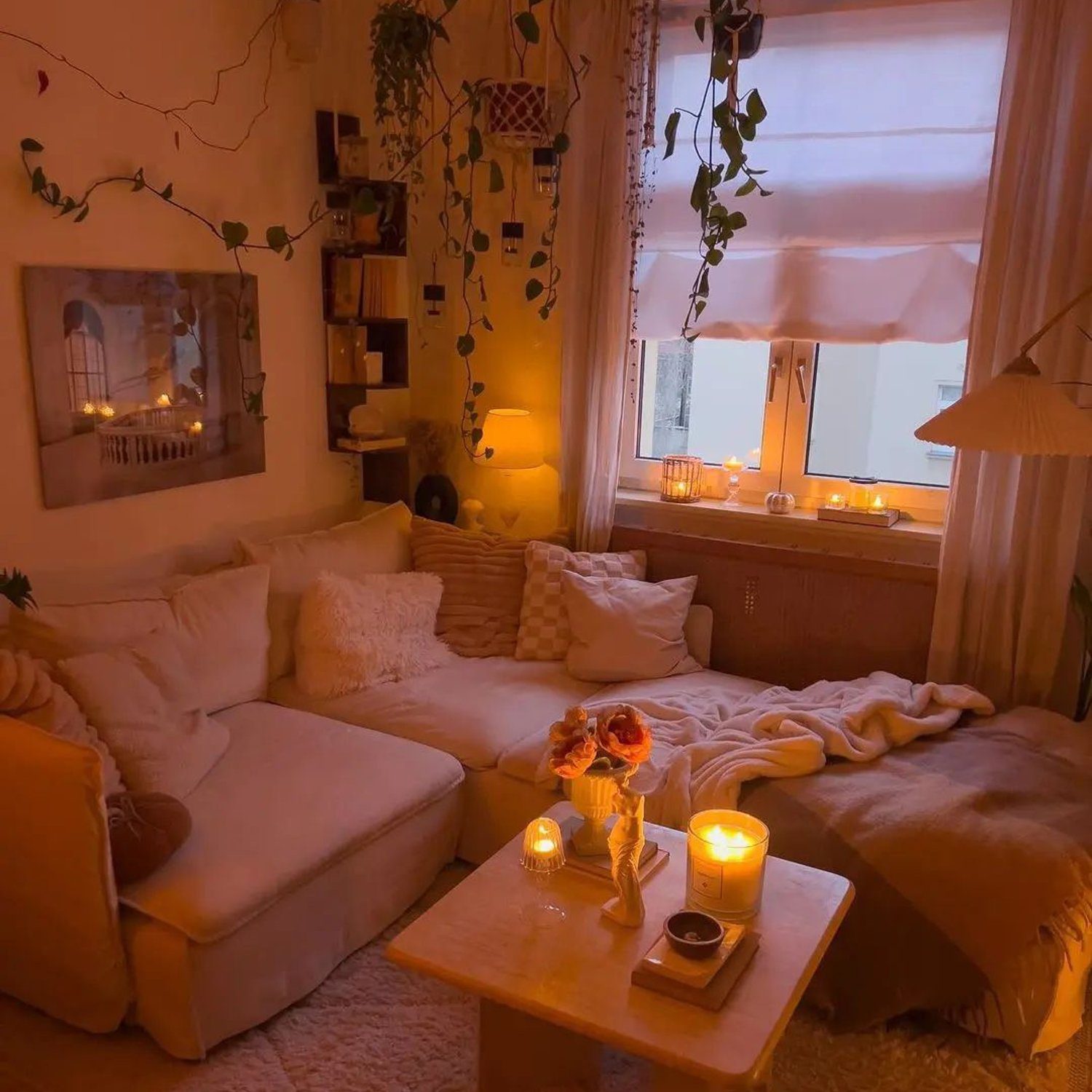 Cozy evening in a stylishly decorated living room