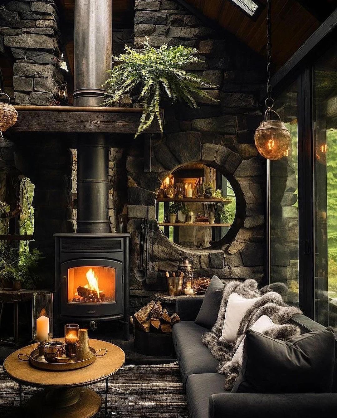 Cozy interior space with fireplace