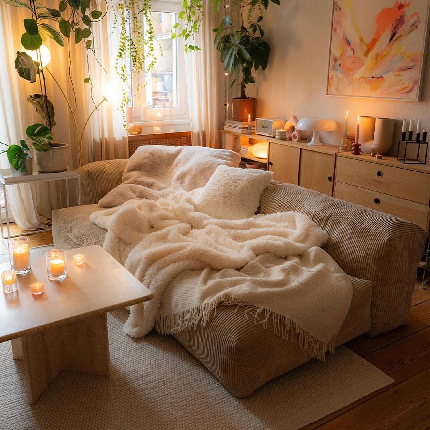 Cozy interior with abundant natural lighting and houseplants