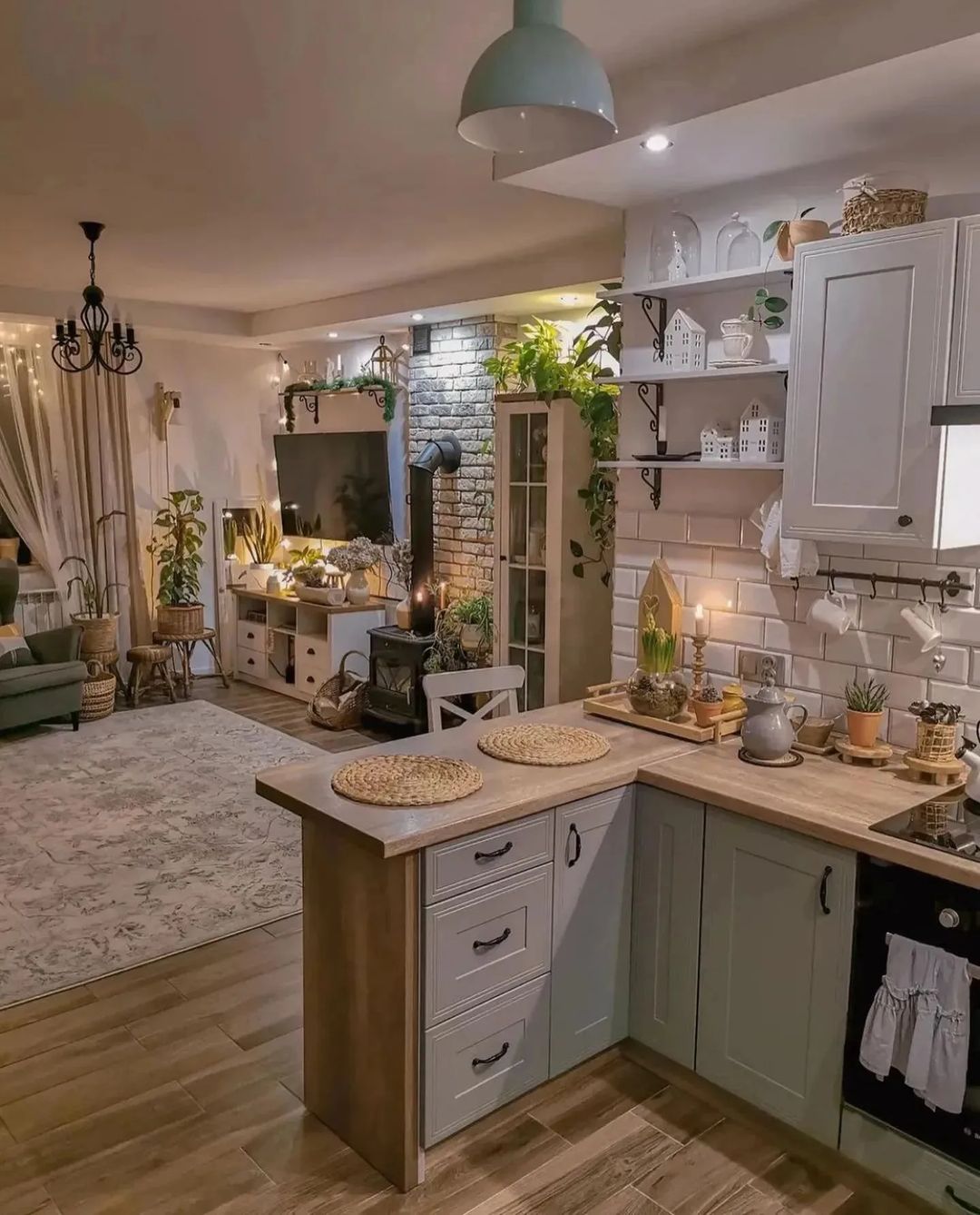 A cozy kitchen with a blend of traditional and modern elements