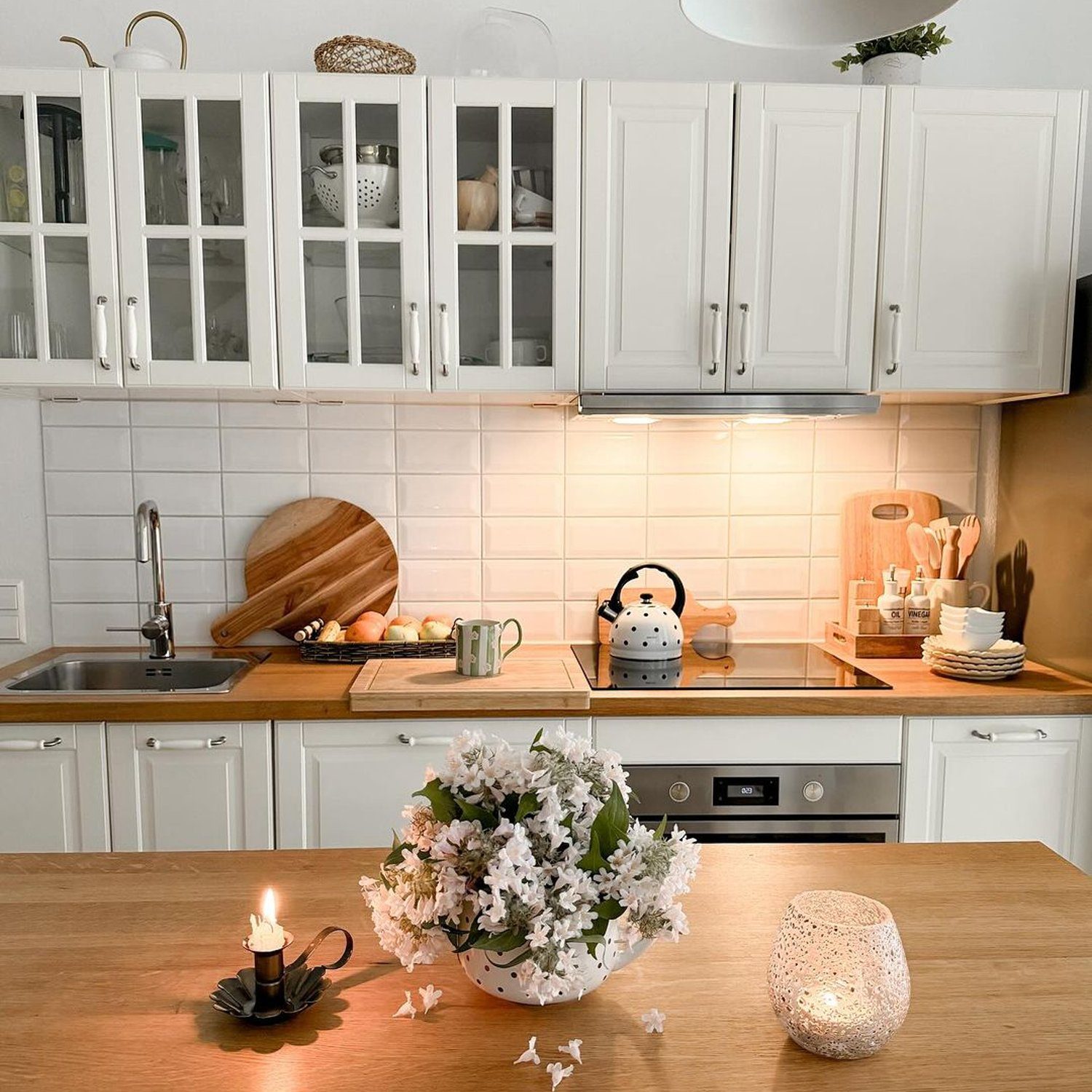 Cozy kitchen space with warm lighting