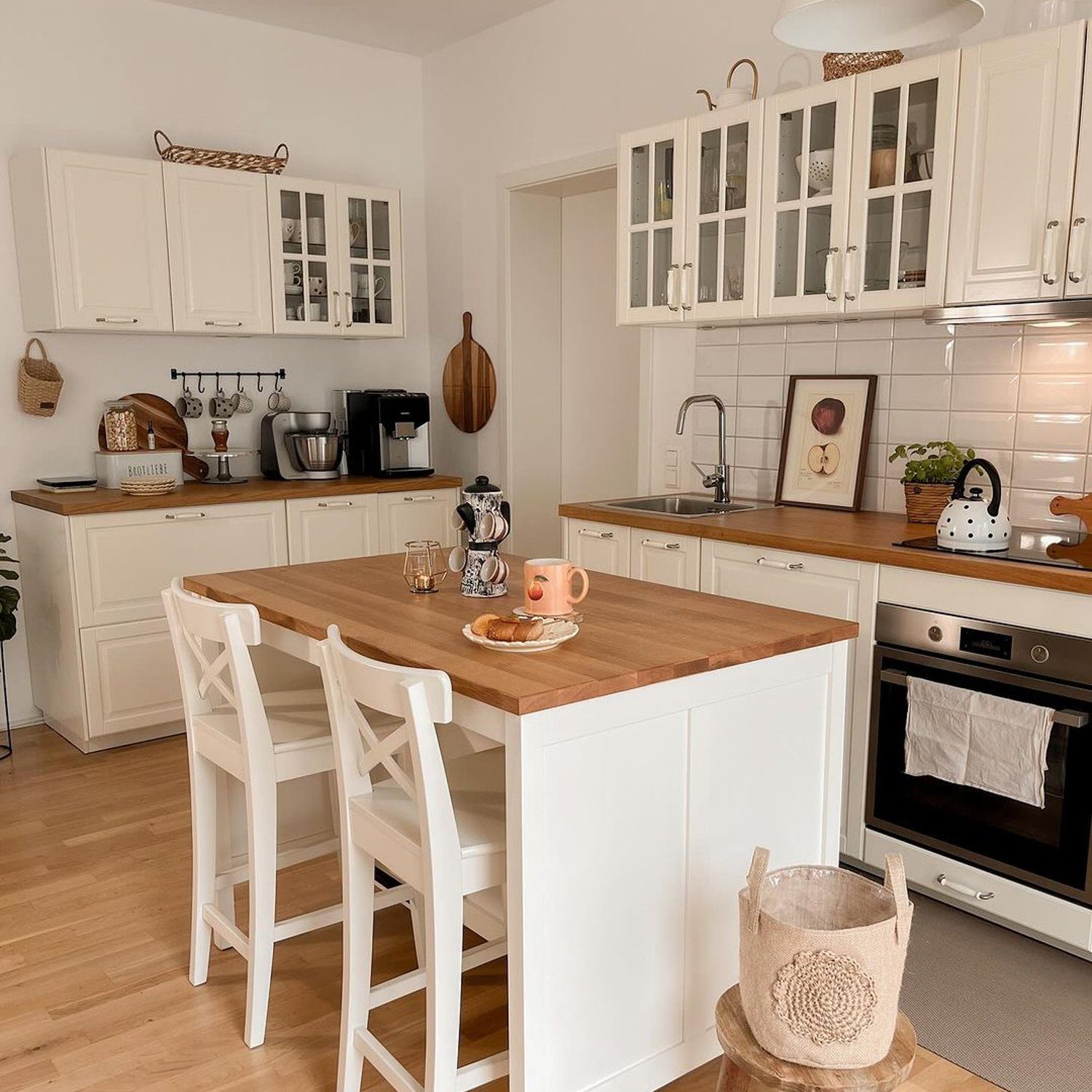 Cozy and inviting kitchen space with warm tones and wooden accents