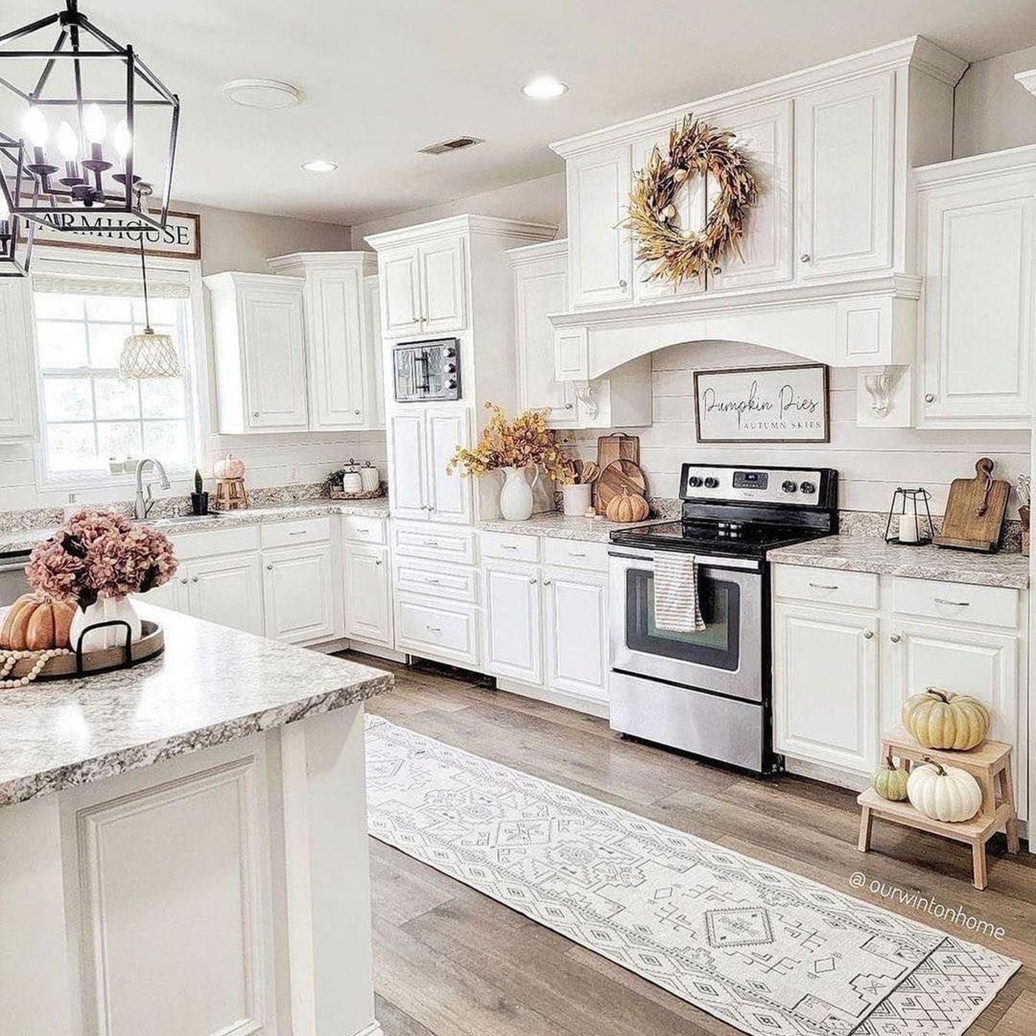 Cozy farmhouse-style kitchen with autumn decor