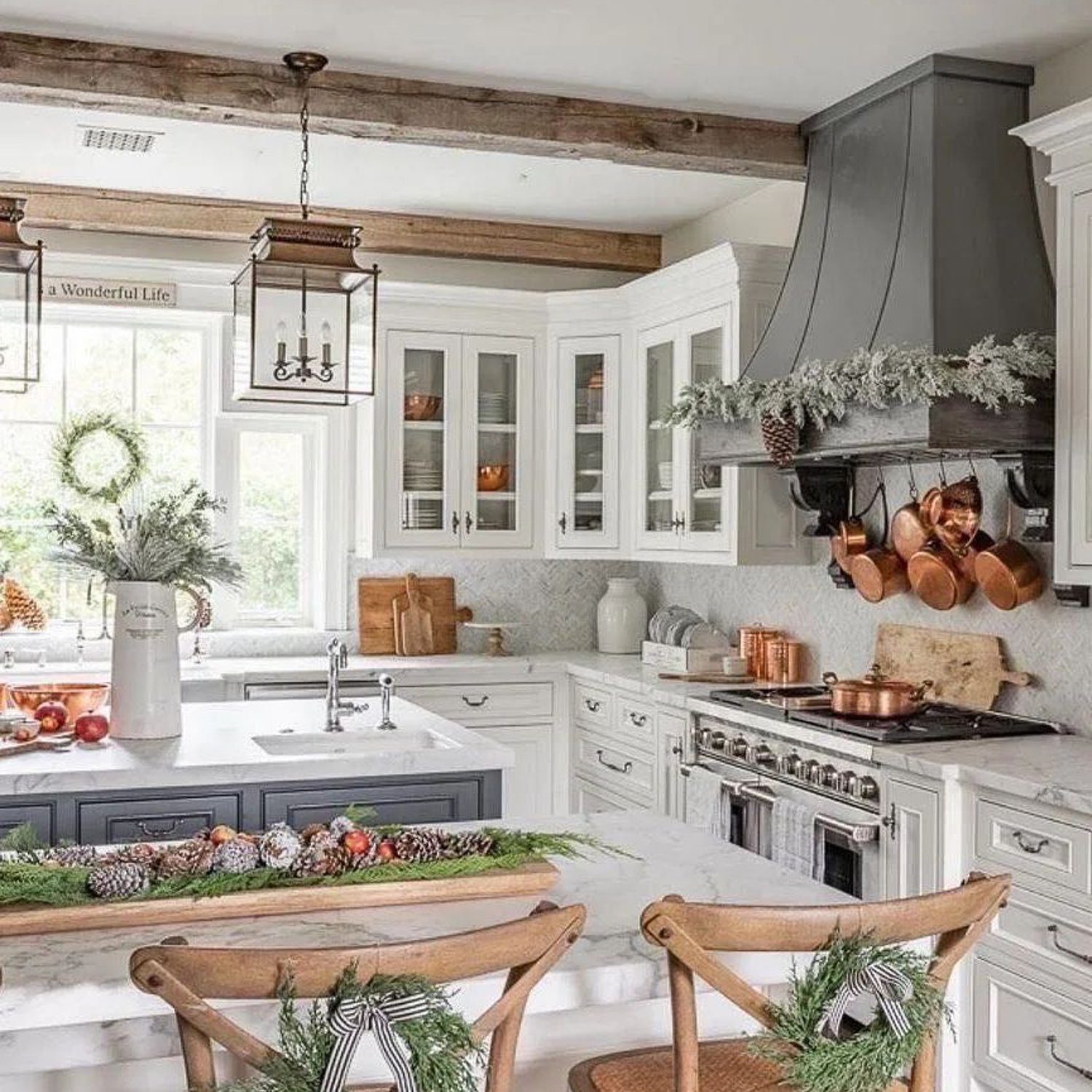 A cozy and inviting kitchen space with holiday decor