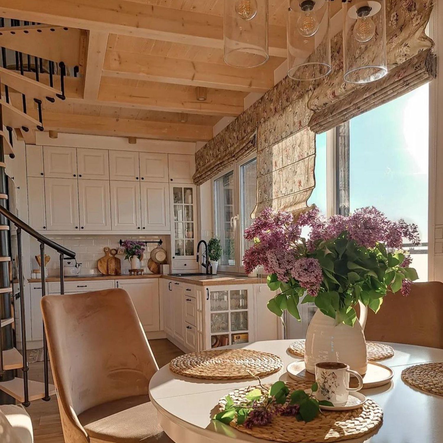 Cozy wooden kitchen with abundant natural light