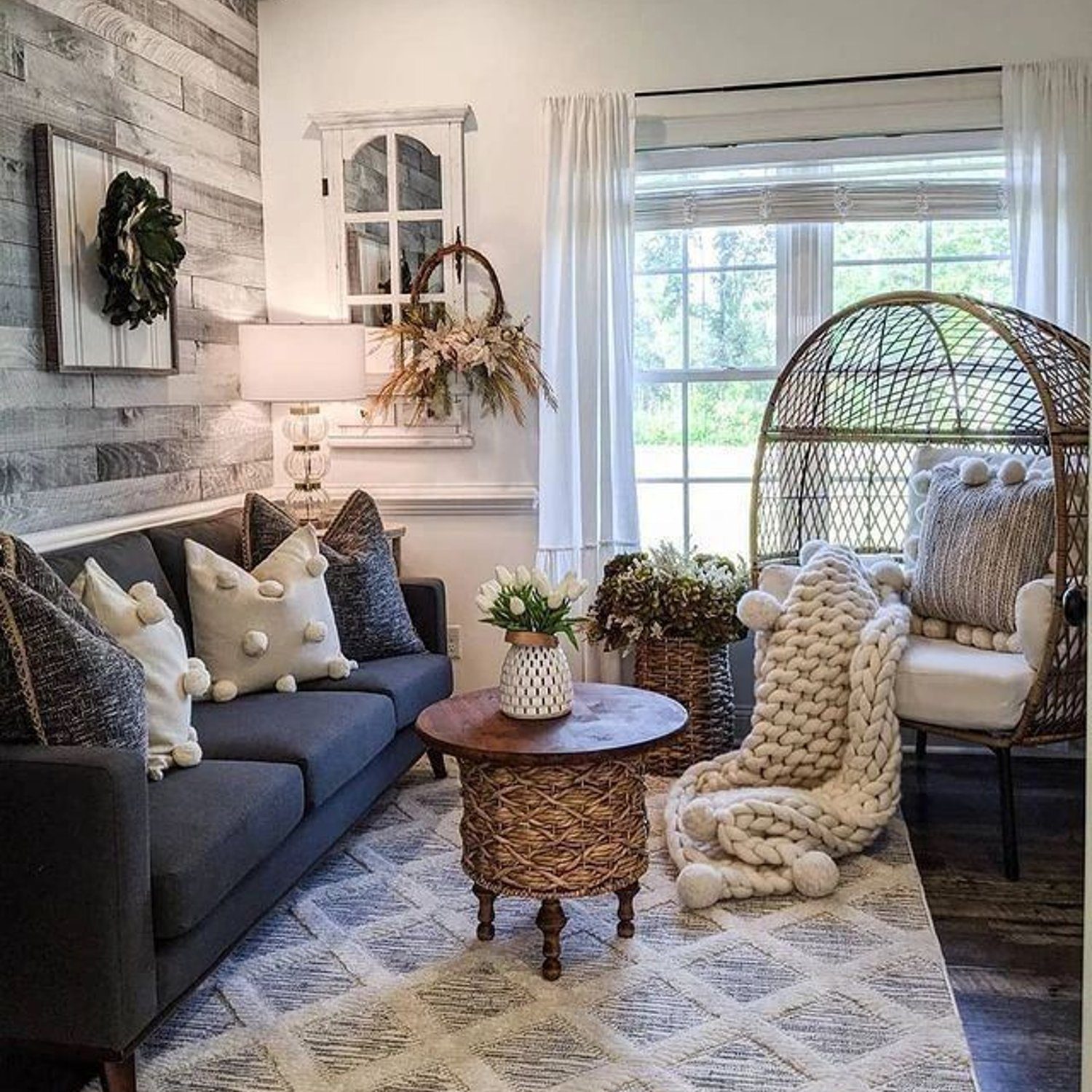 Cozy and stylish living room with a modern farmhouse aesthetic