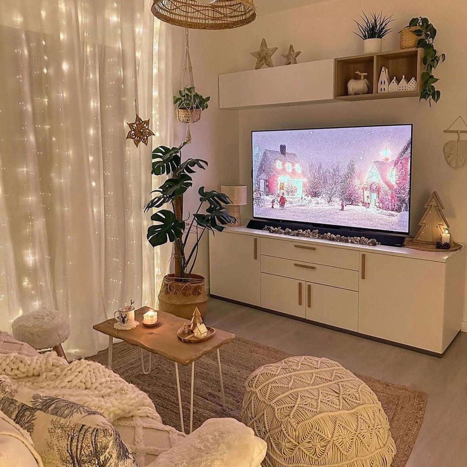 Cozy living room with festive decorations