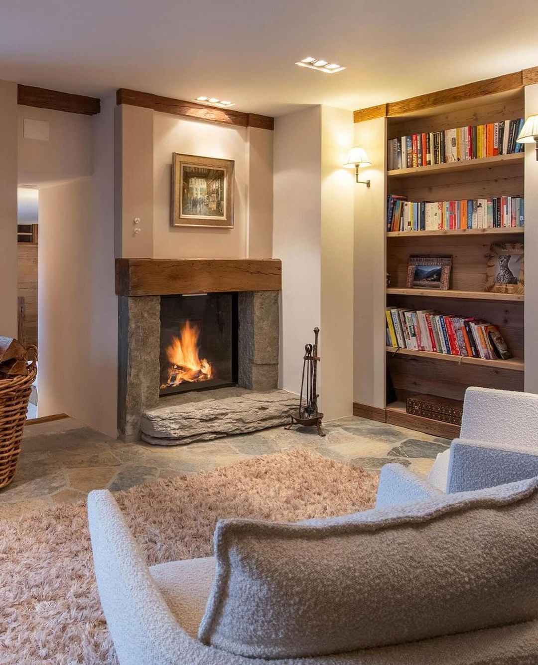 Cozy living room with a warm fireplace