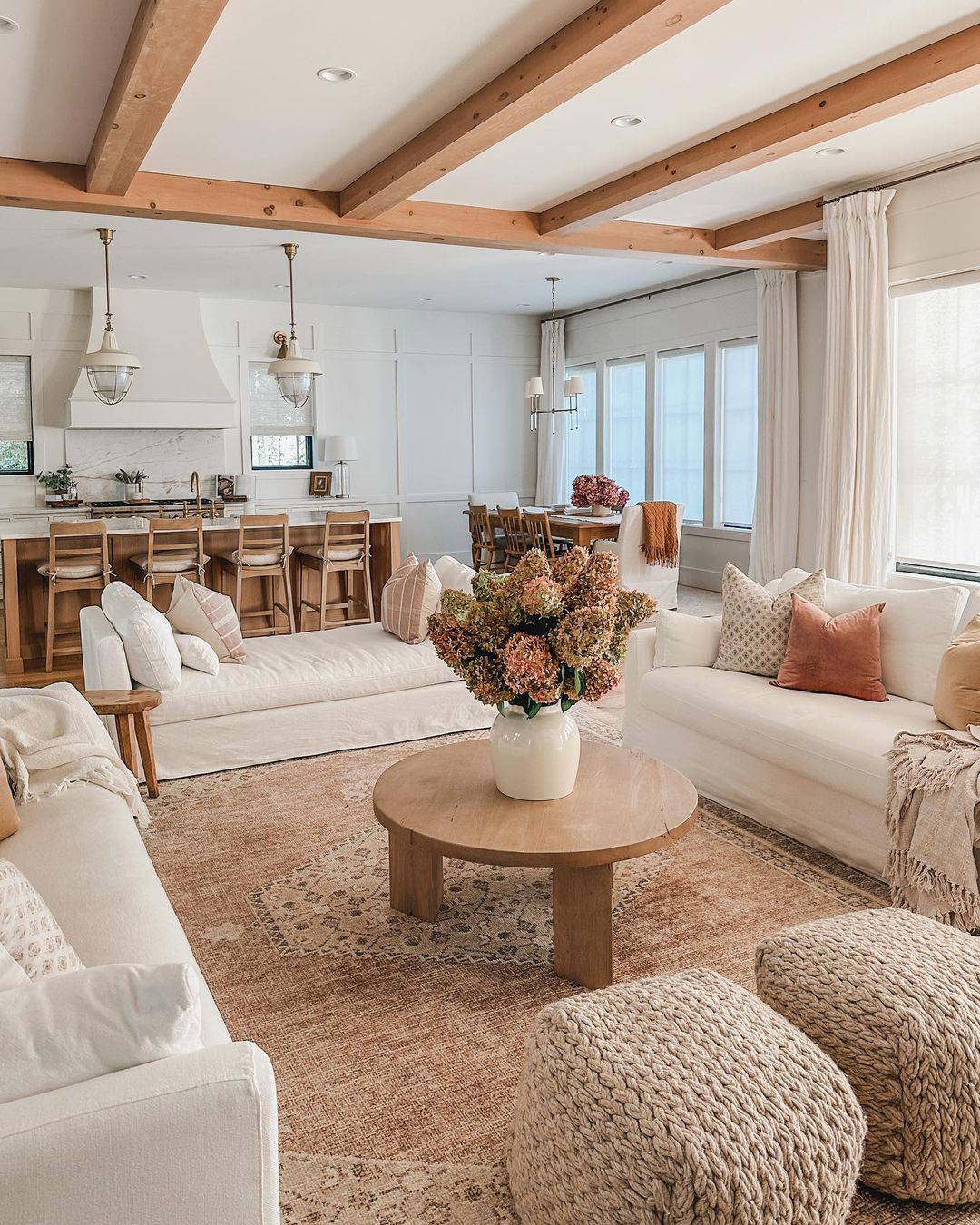 Cozy and warm living room with exposed beams