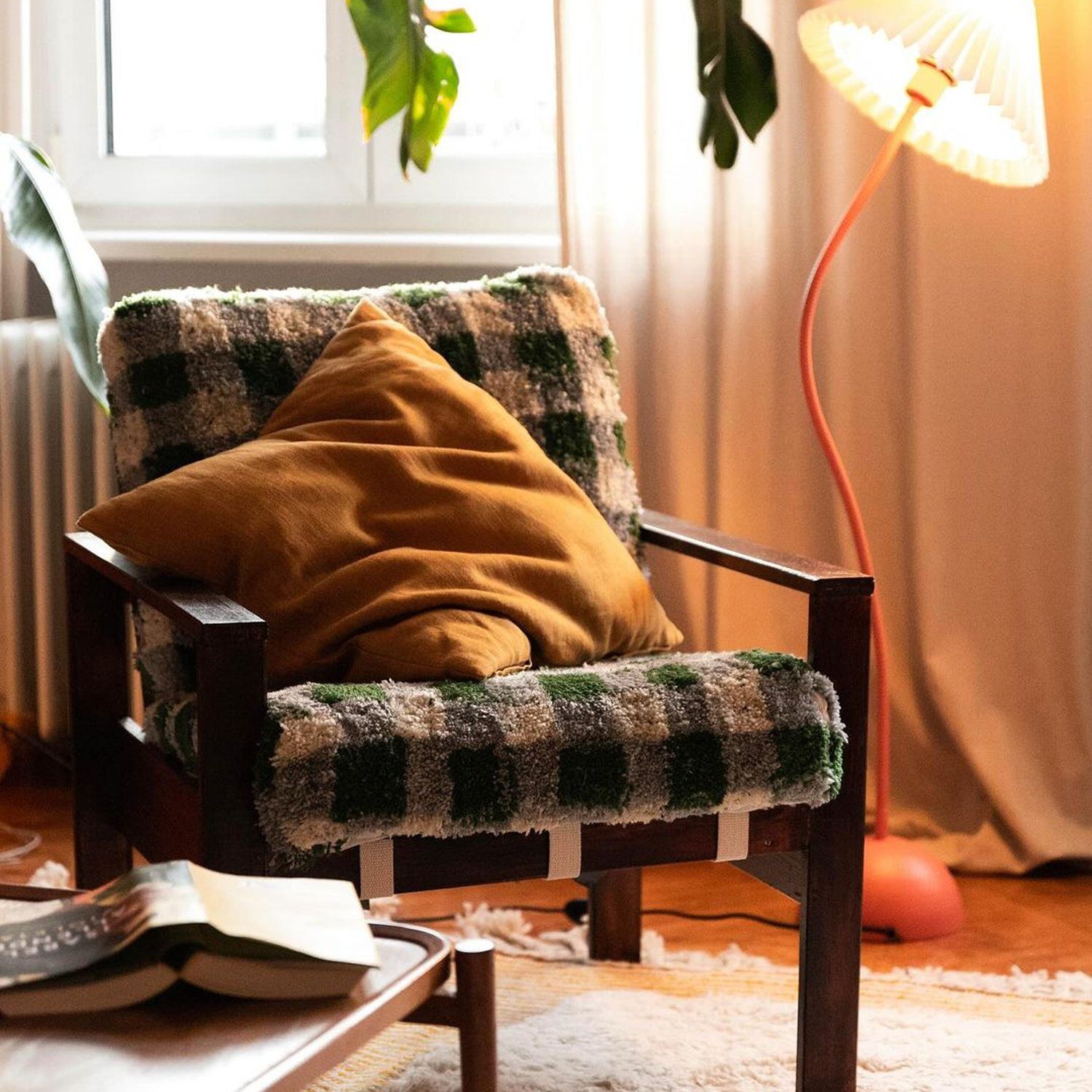 Cozy and inviting nook with a plaid chair