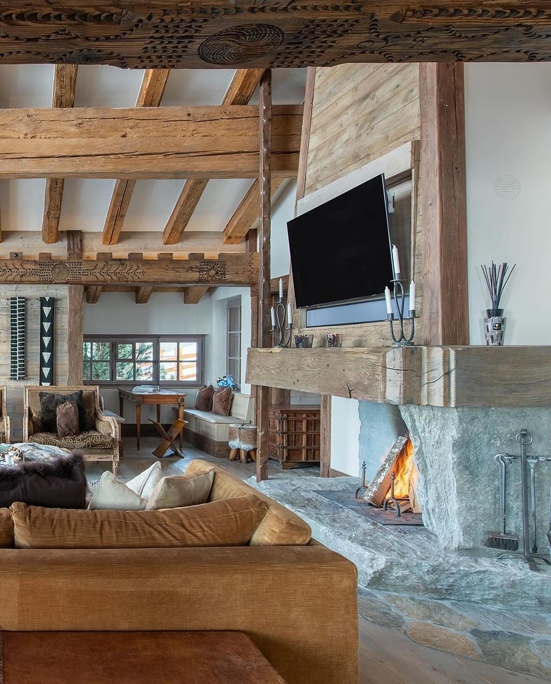 Rustic Cabin Living Room with a Cozy Fireplace