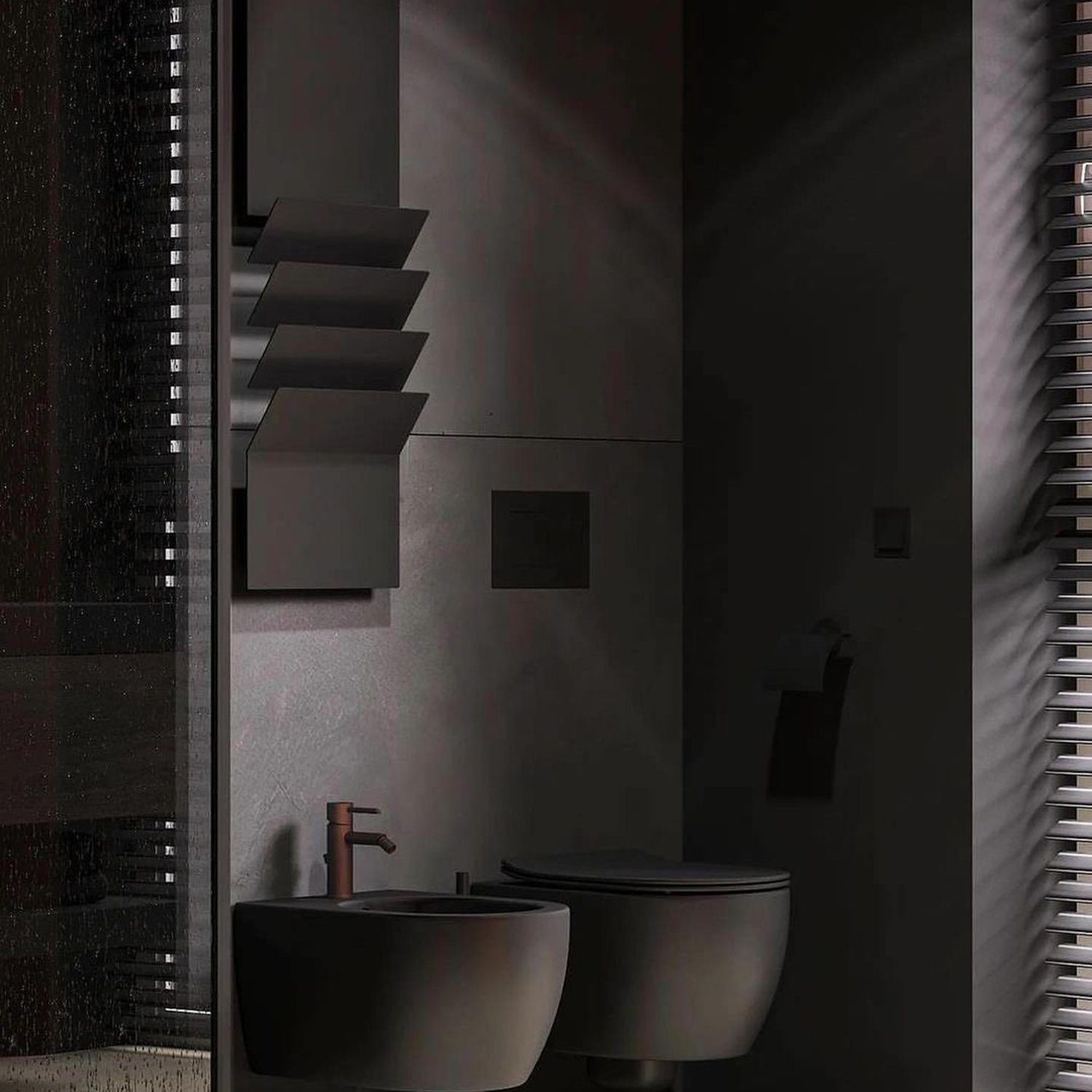 Minimalist black bathroom design with sophisticated fixtures