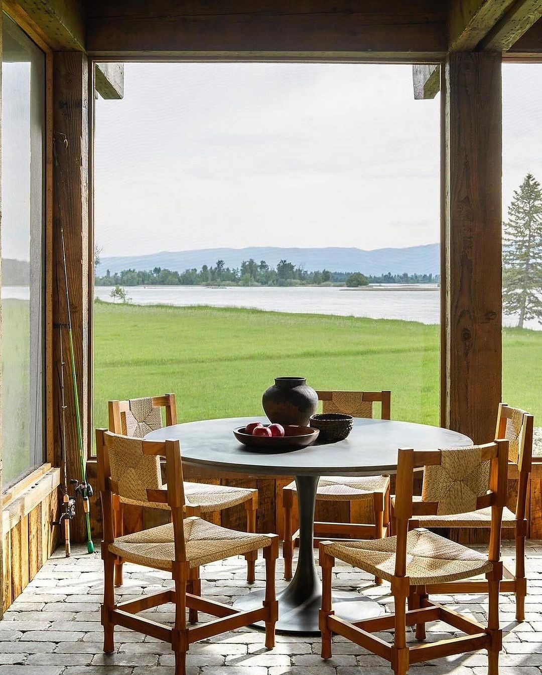 A serene dining space with a view