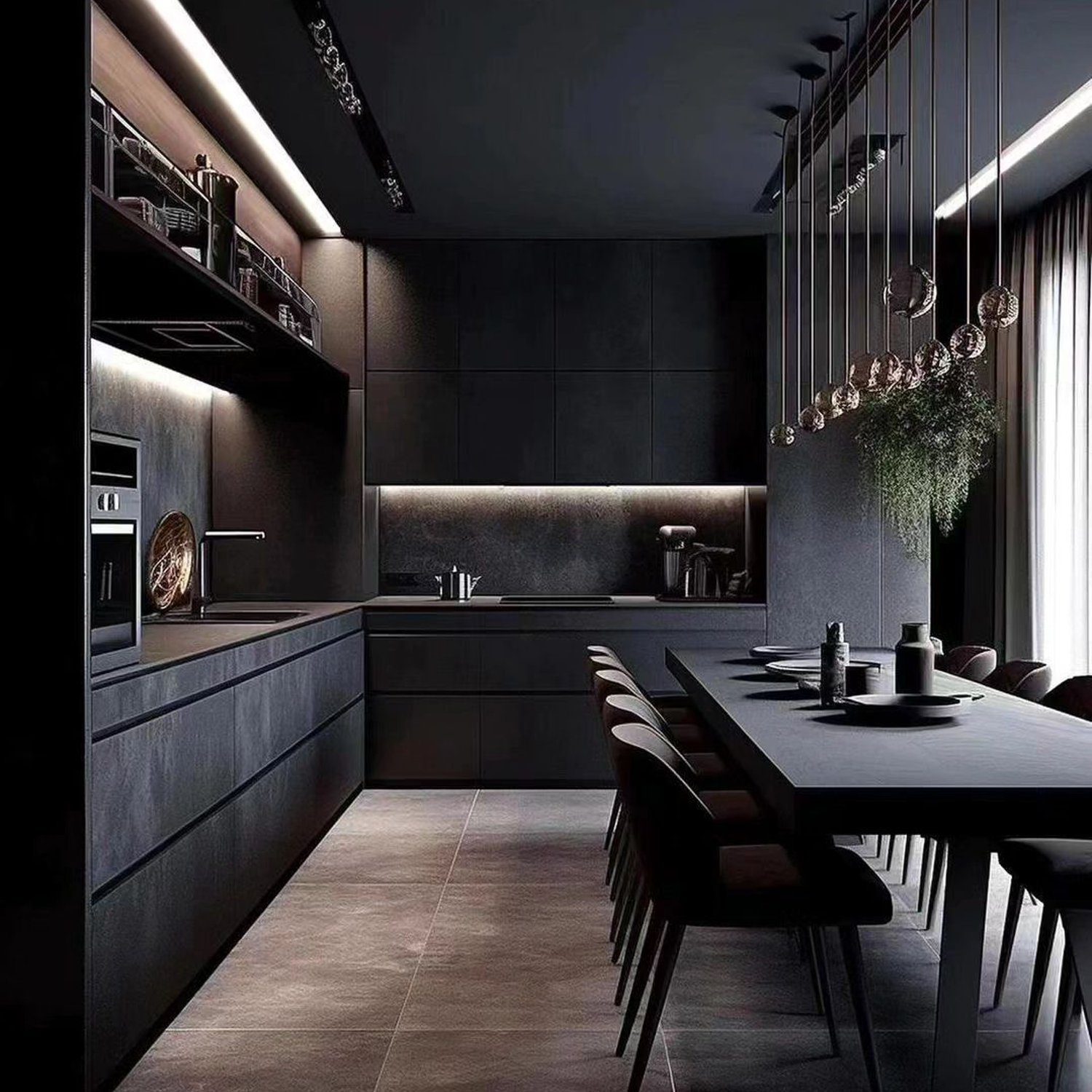 Modern monochromatic kitchen with integrated appliances