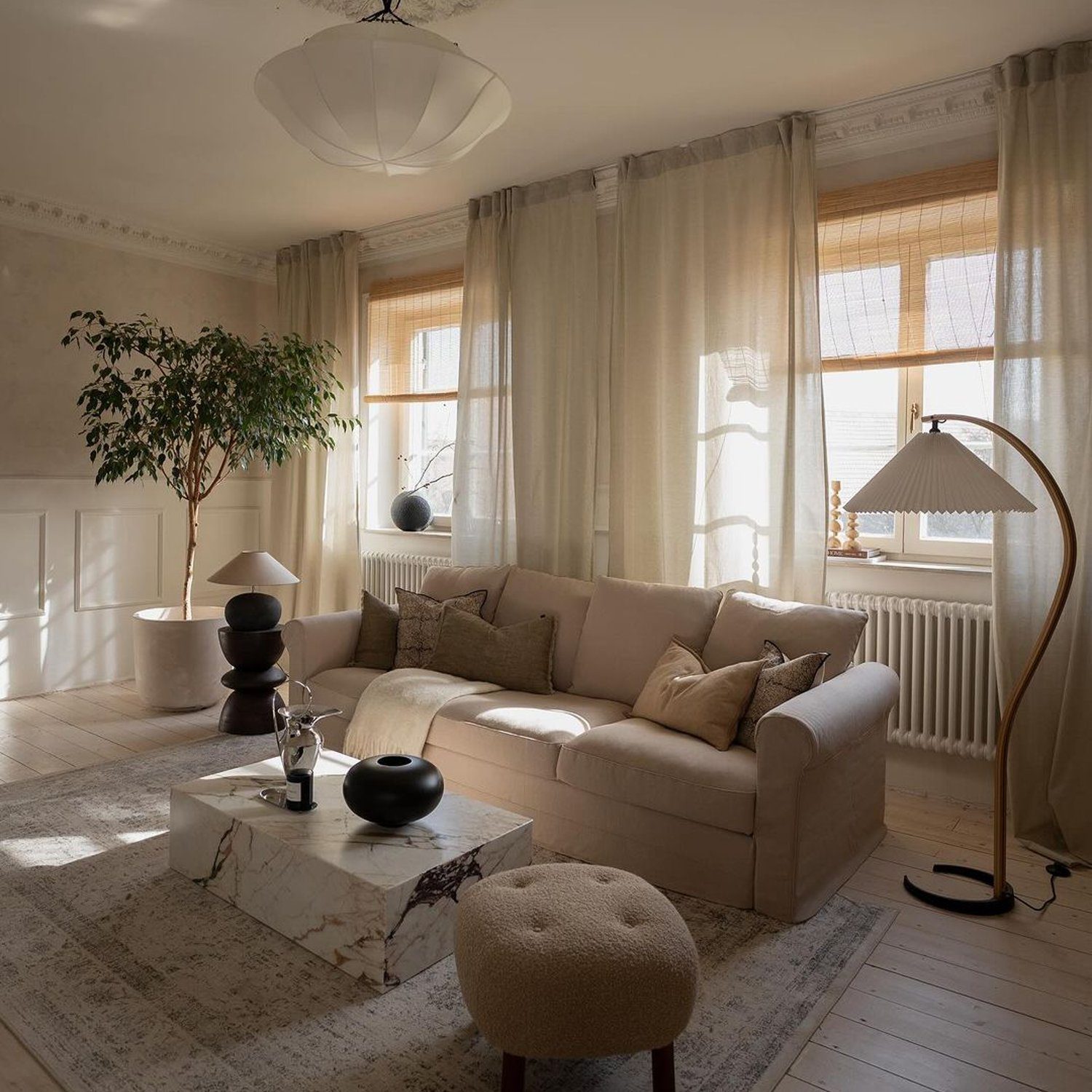 A serene living room setting with soft natural lighting