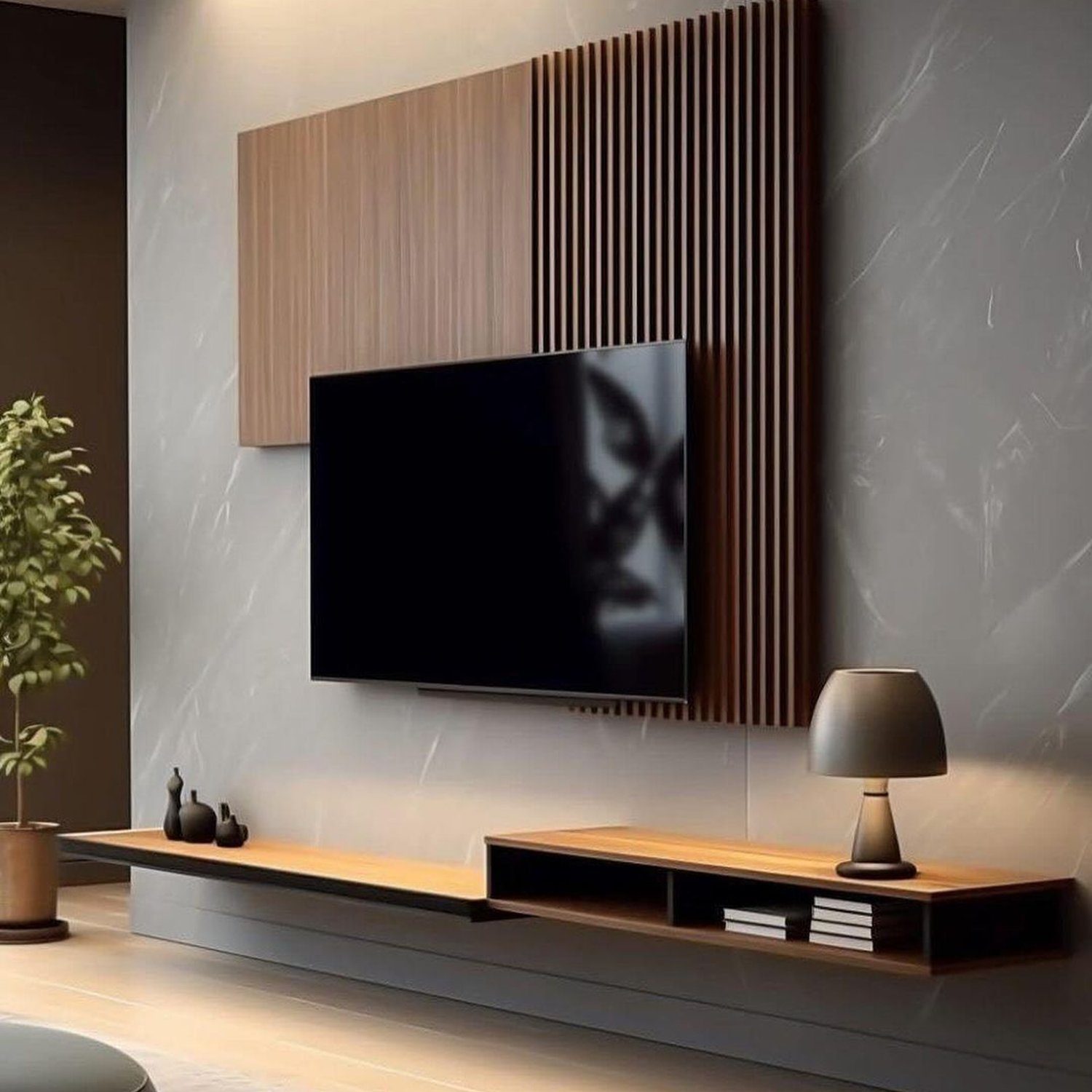 Elegant and minimalistic living room design with dark accents