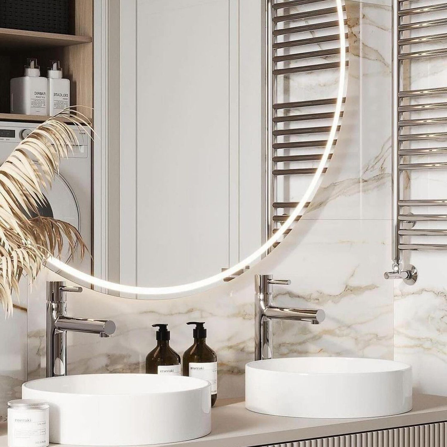 Elegant bathroom design with circular LED mirror