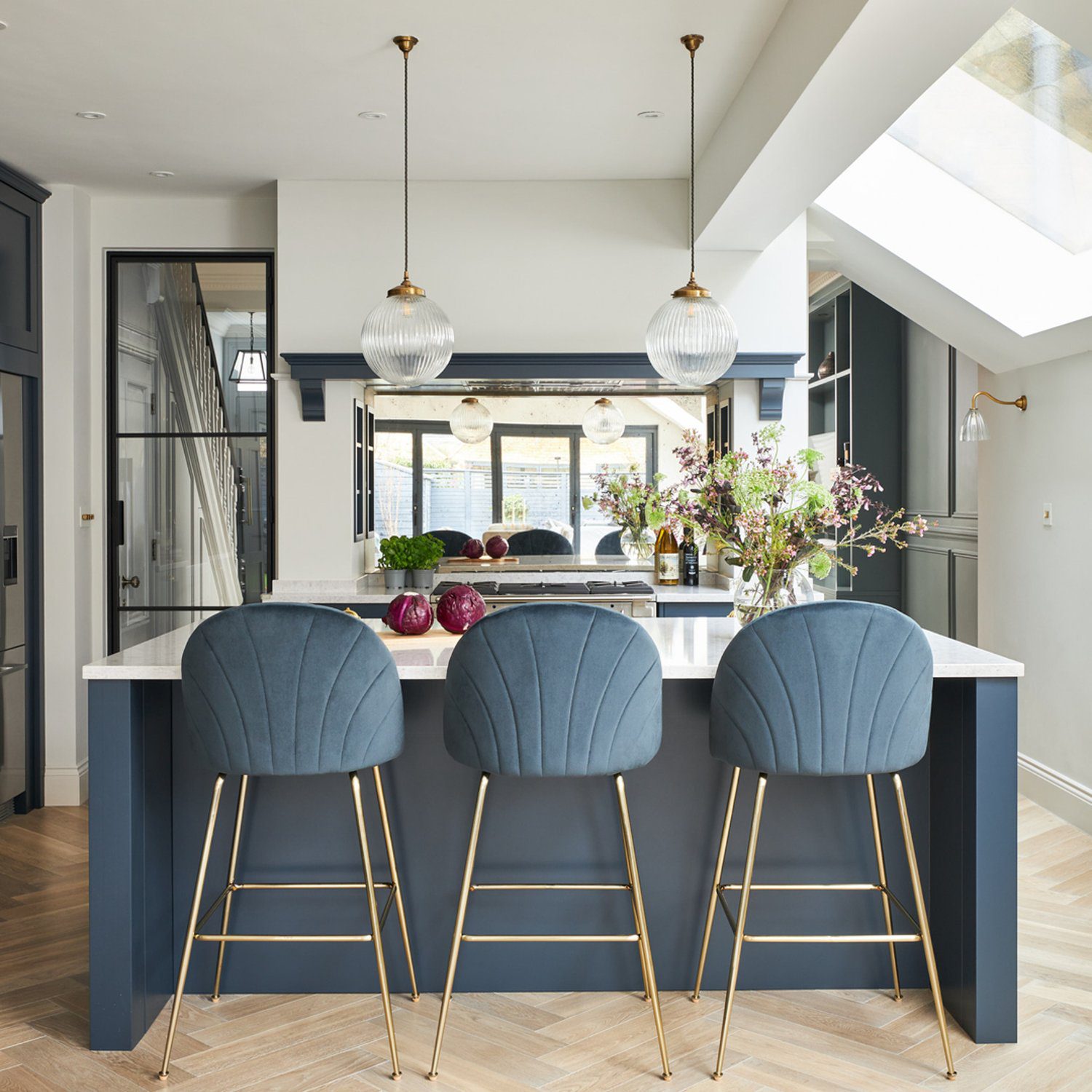 Elegant kitchen design with skylight