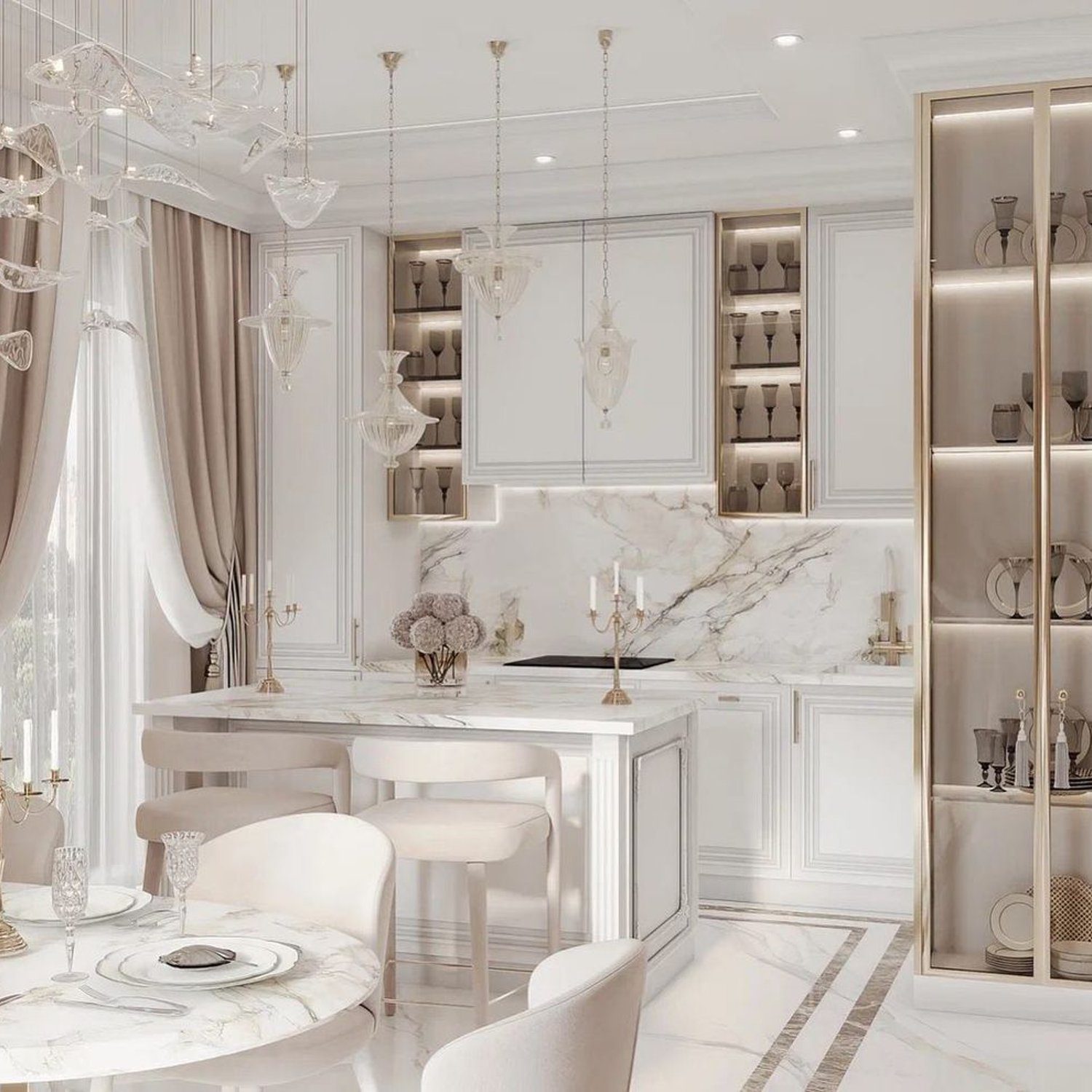 Luxurious modern kitchen with elegant marble details