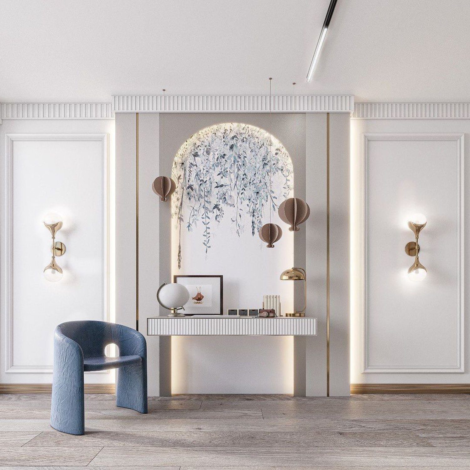 Elegant minimalist vanity area with a sculptural touch