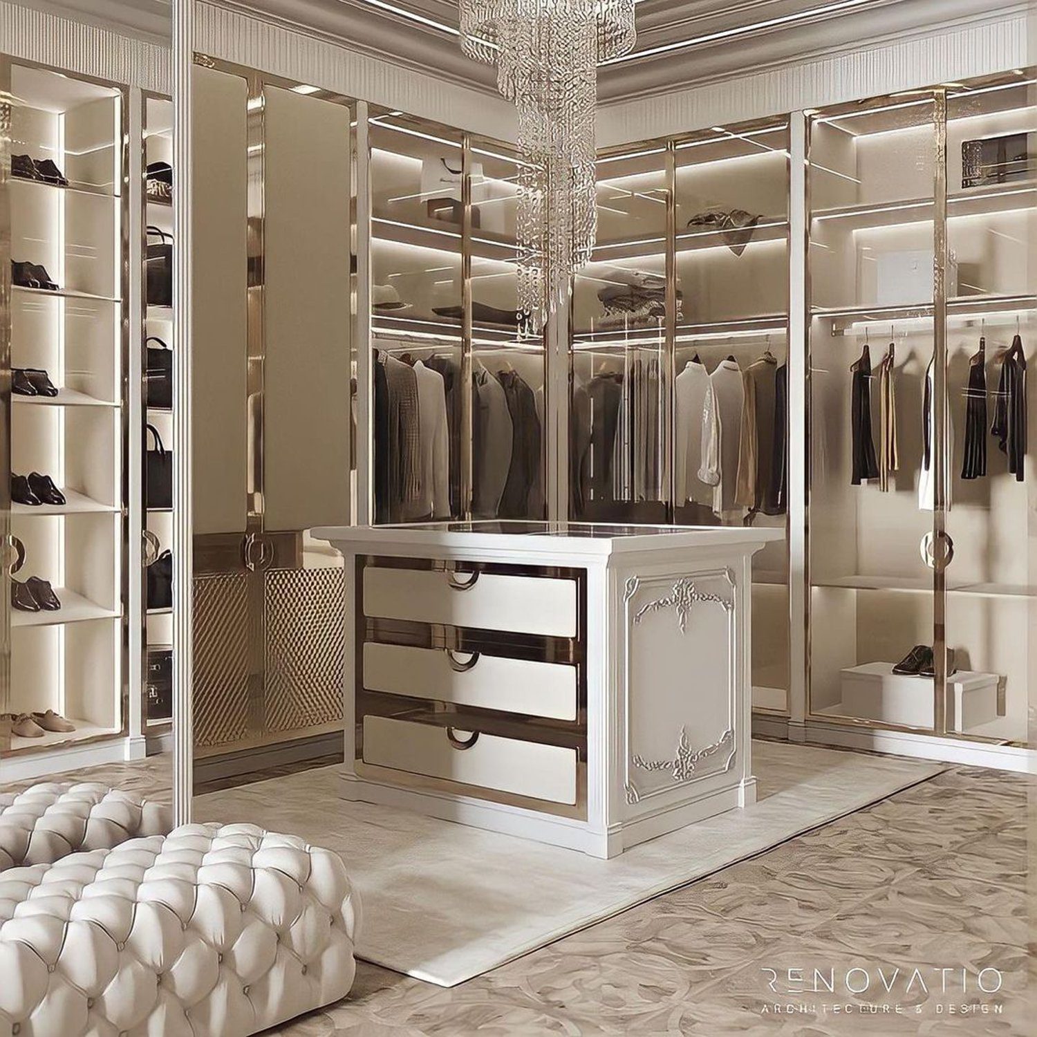 Luxurious walk-in closet with a sophisticated ambiance