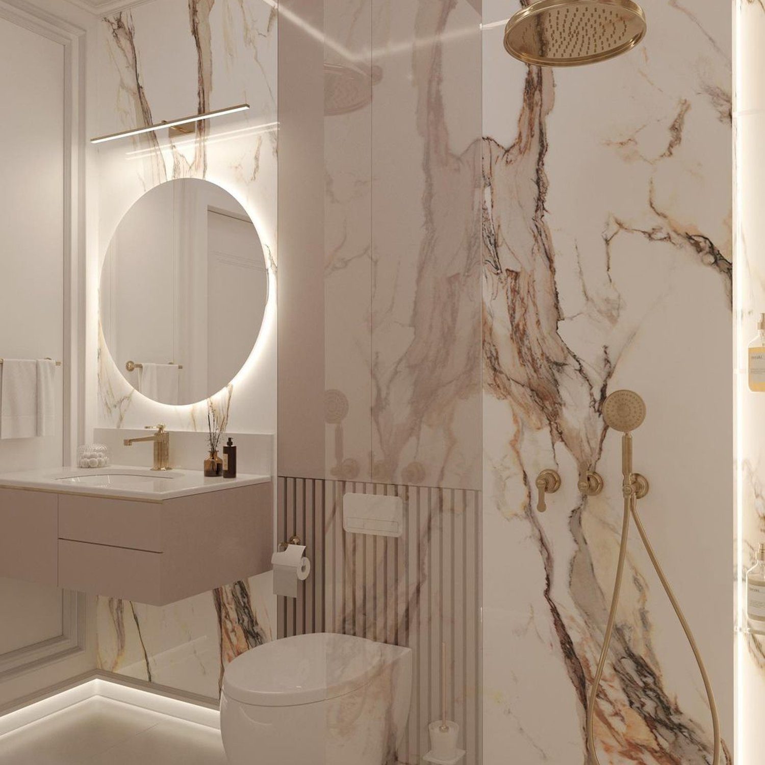 Elegant bathroom with marble walls