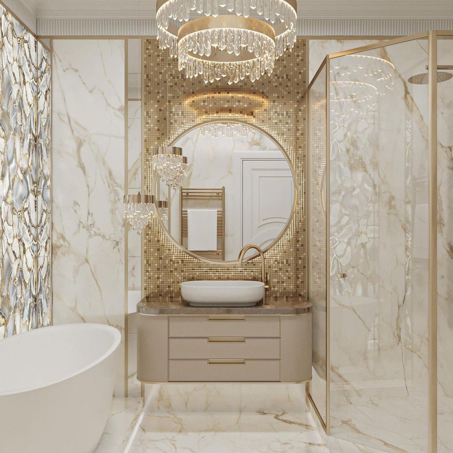 Luxurious bathroom with golden accents