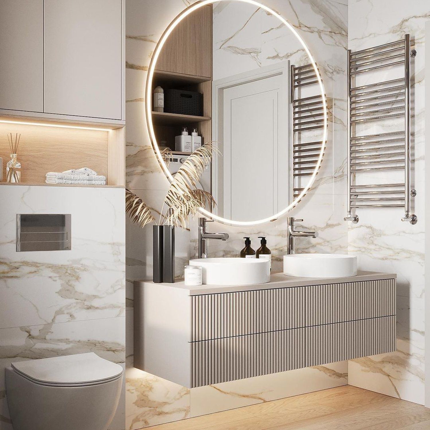 A modern and luxurious bathroom with high-end finishes