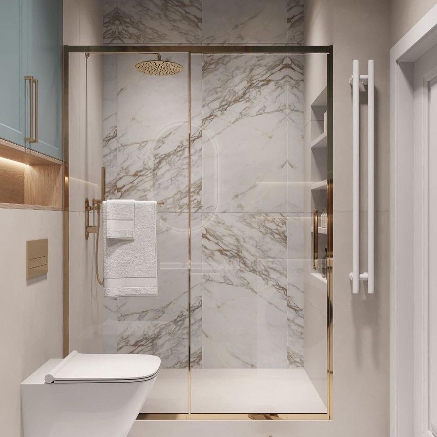 Elegant modern bathroom with marble walls