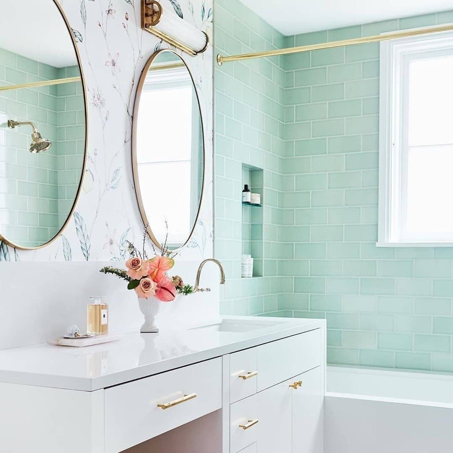 Charming pastel bathroom with stylish floral accents