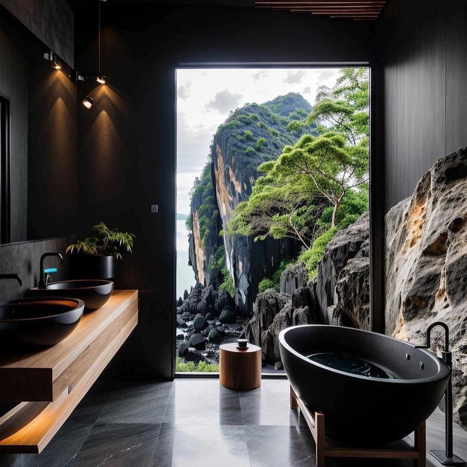 A serene bathroom with a view