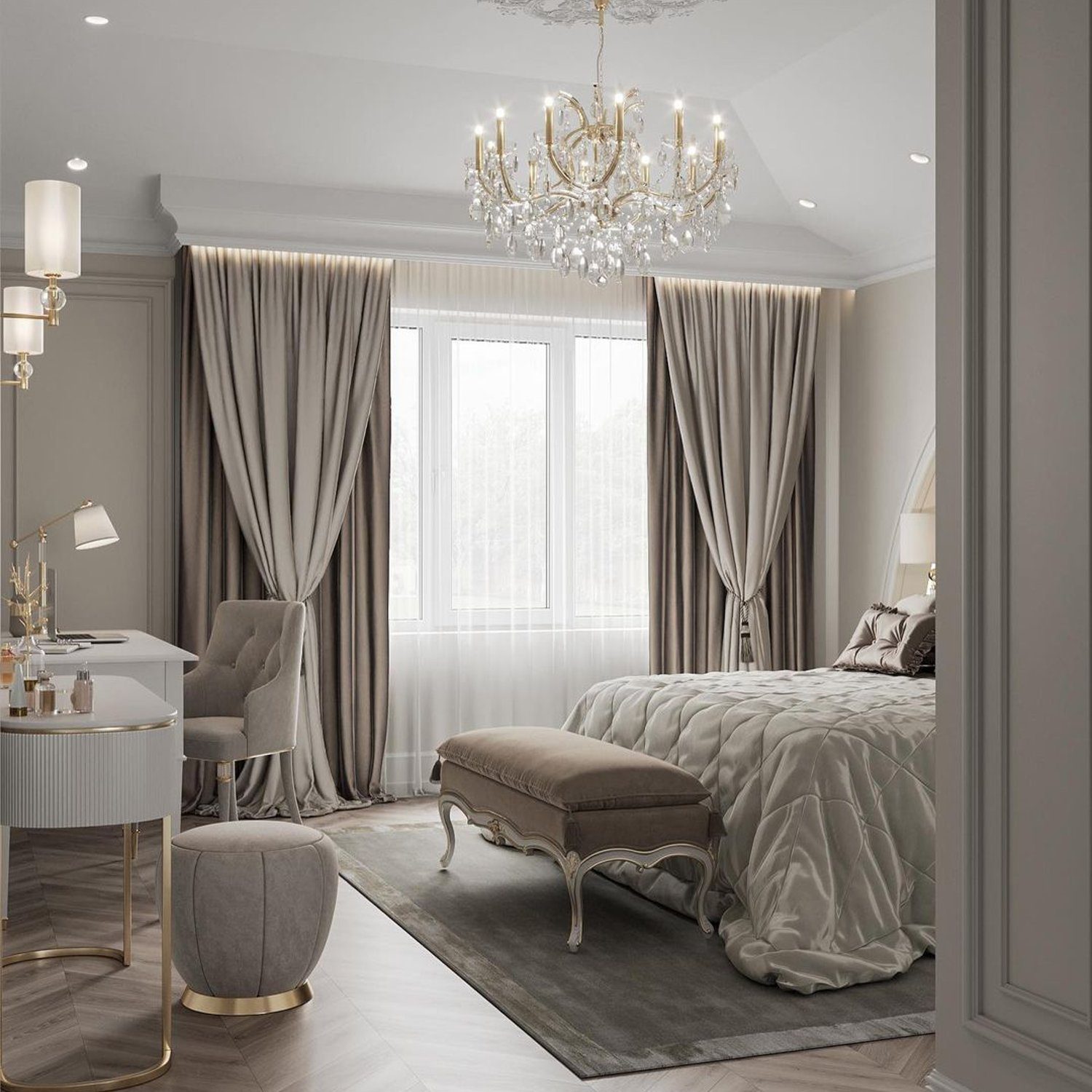 Elegant and sophisticated bedroom with luxurious textiles and furniture