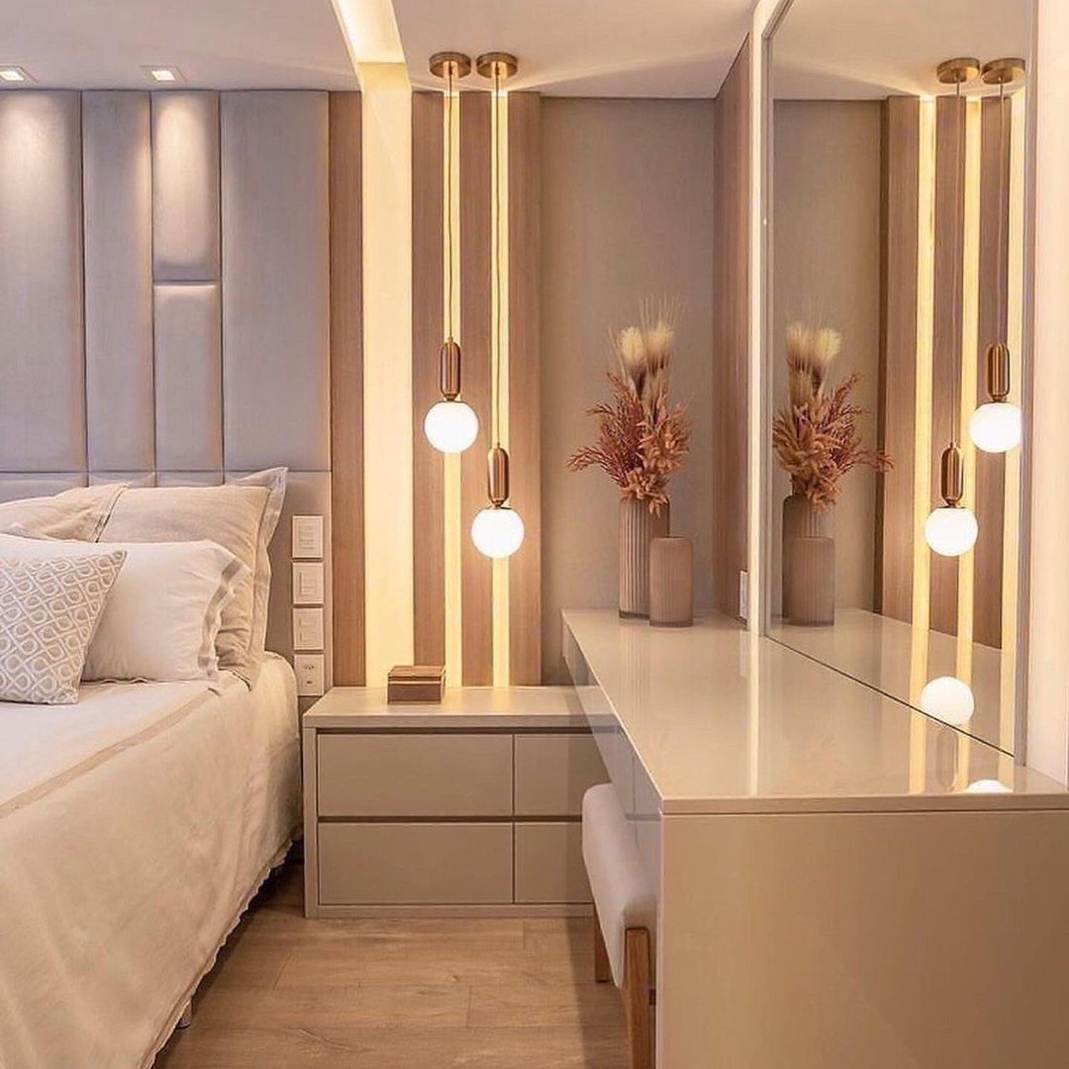 Elegant and modern bedroom with harmonious lighting