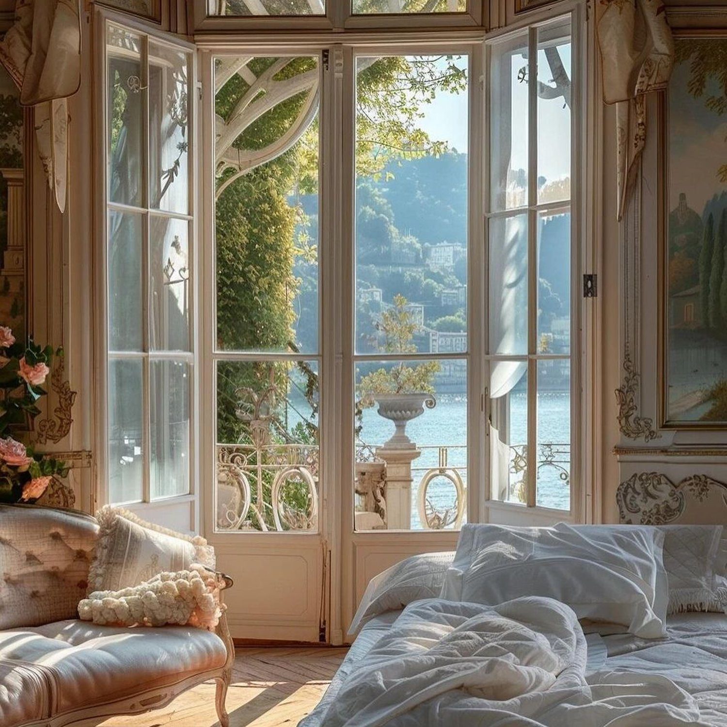 Elegant Bedroom with a Lake View