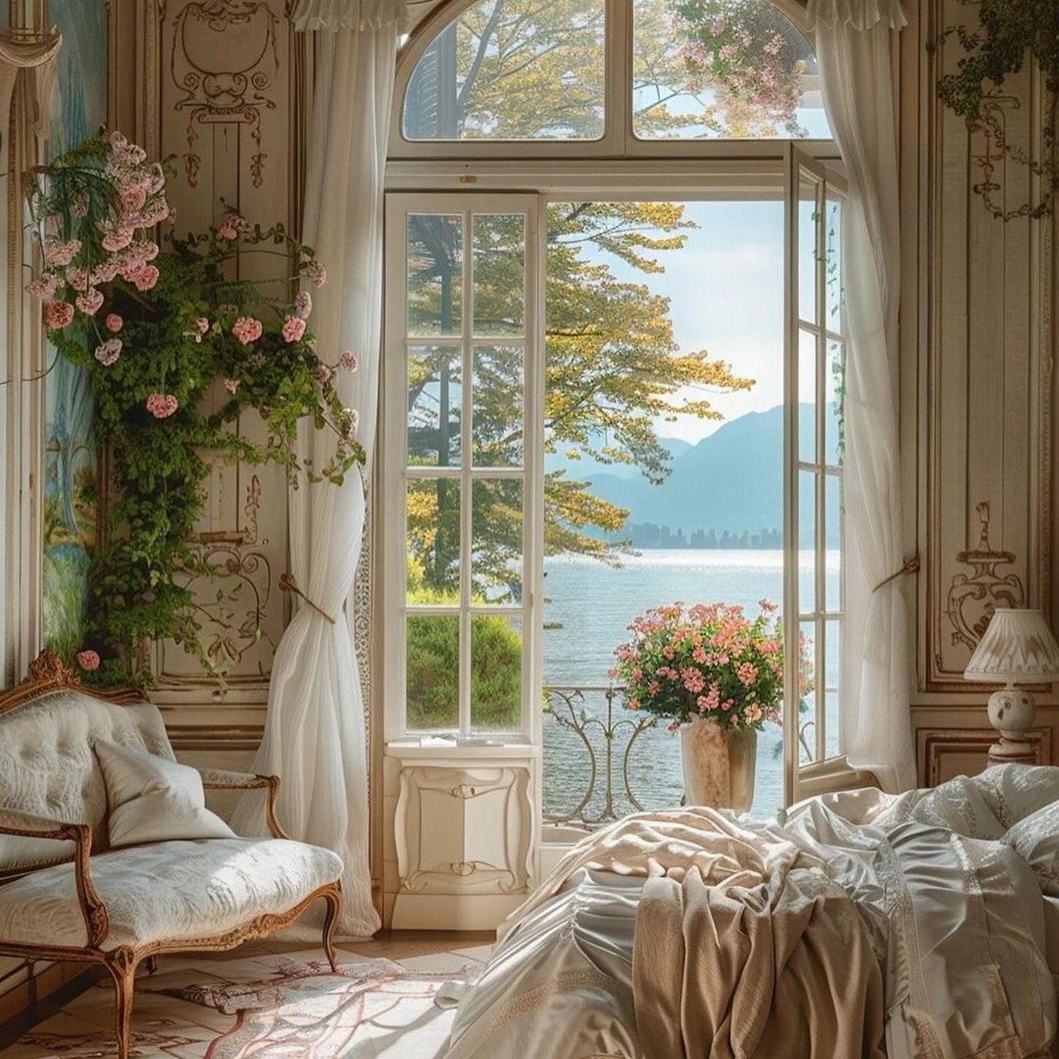 Elegant Vintage Bedroom Overlooking The Lake