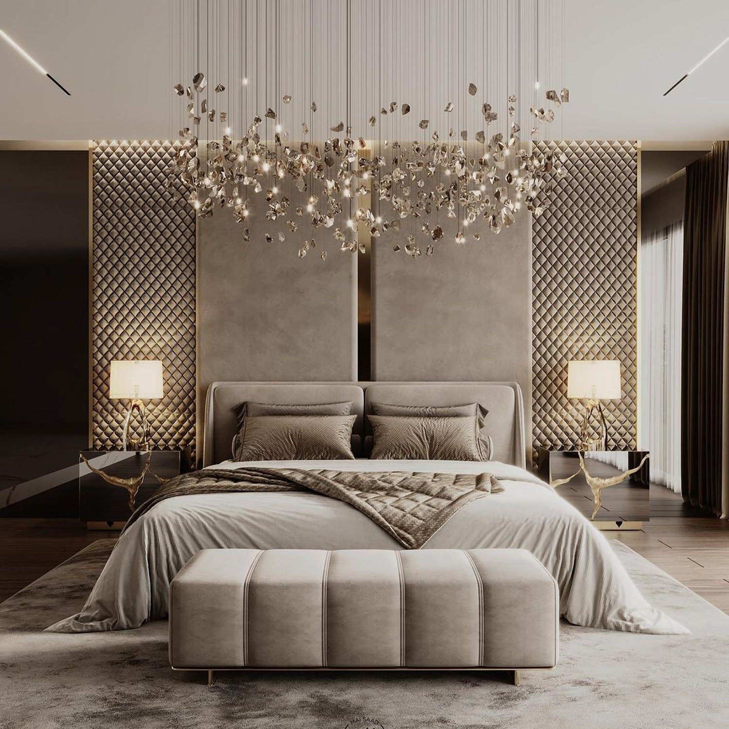 Luxurious bedroom design with exquisite lighting