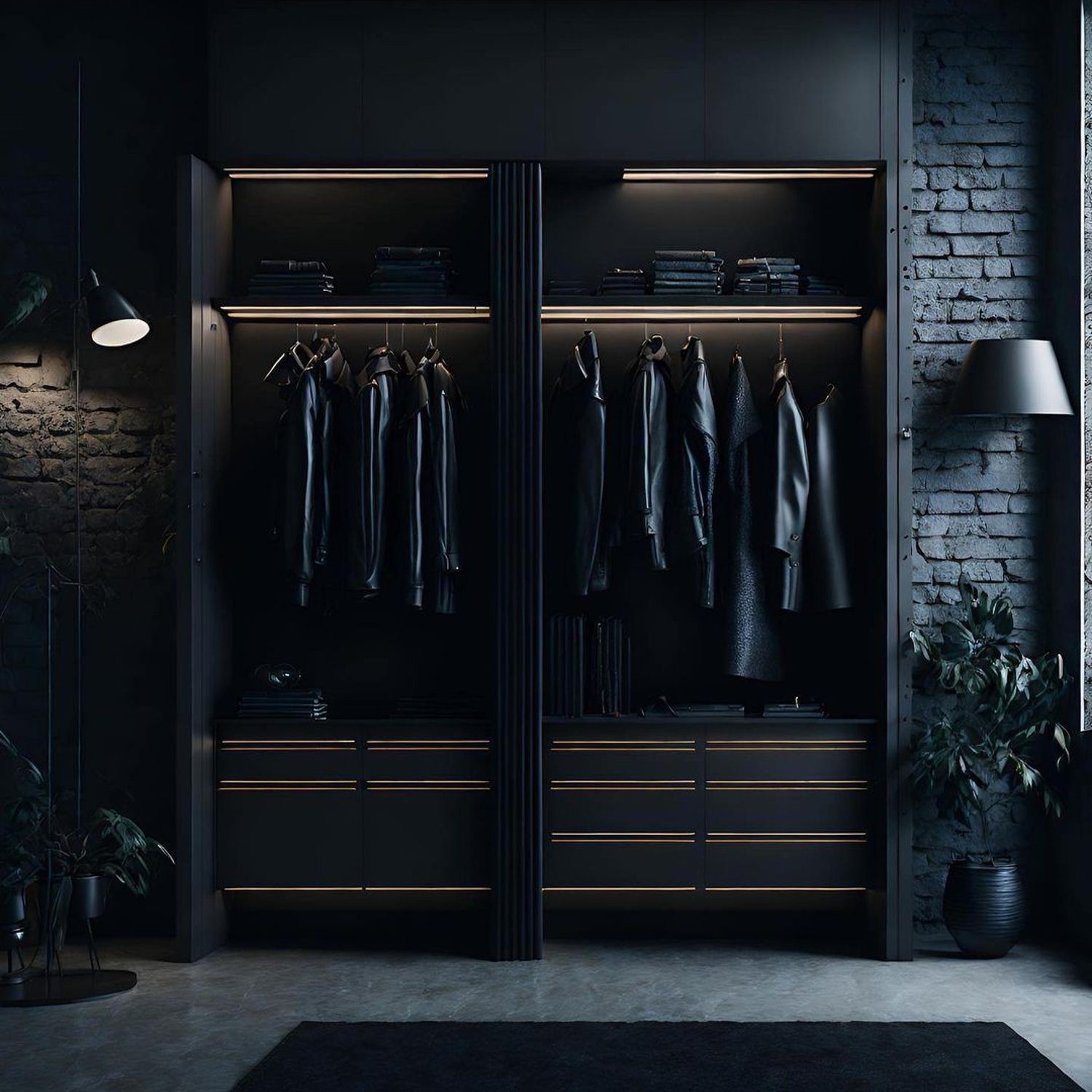 Elegant dark-toned wardrobe design