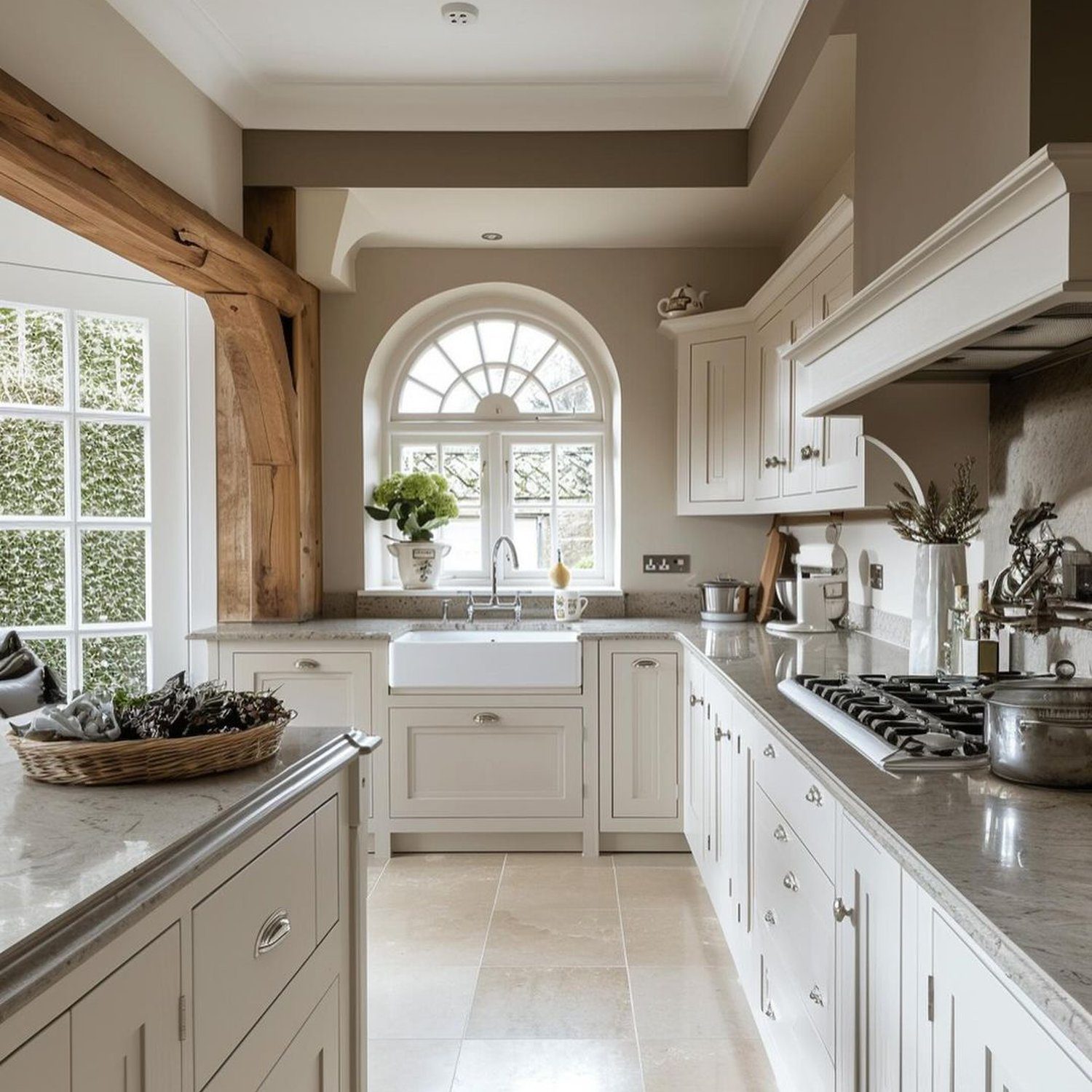 Traditional Kitchen with Arched Window