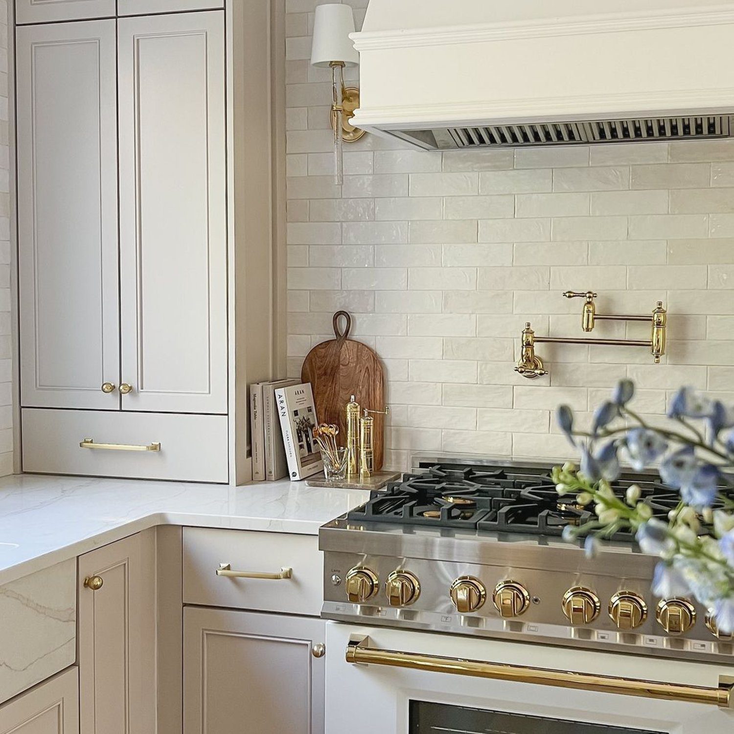 Elegant kitchen with white subway tiles