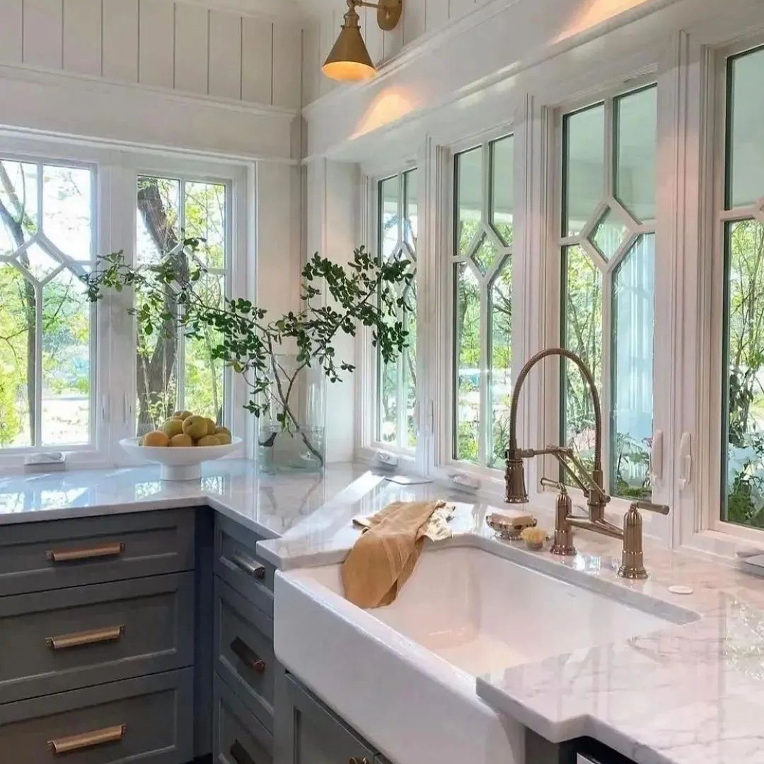 A bright and airy kitchen with elegant detailing