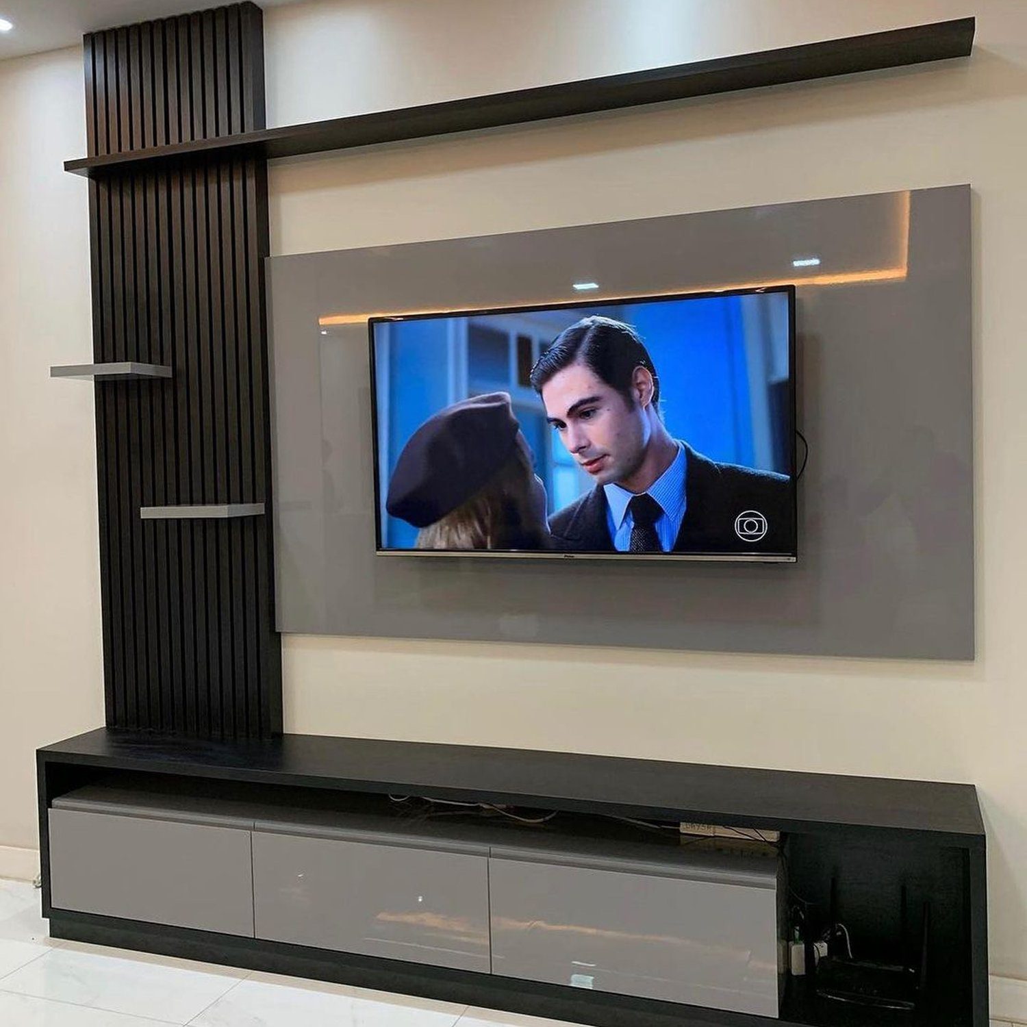 Elegant living room with mounted TV