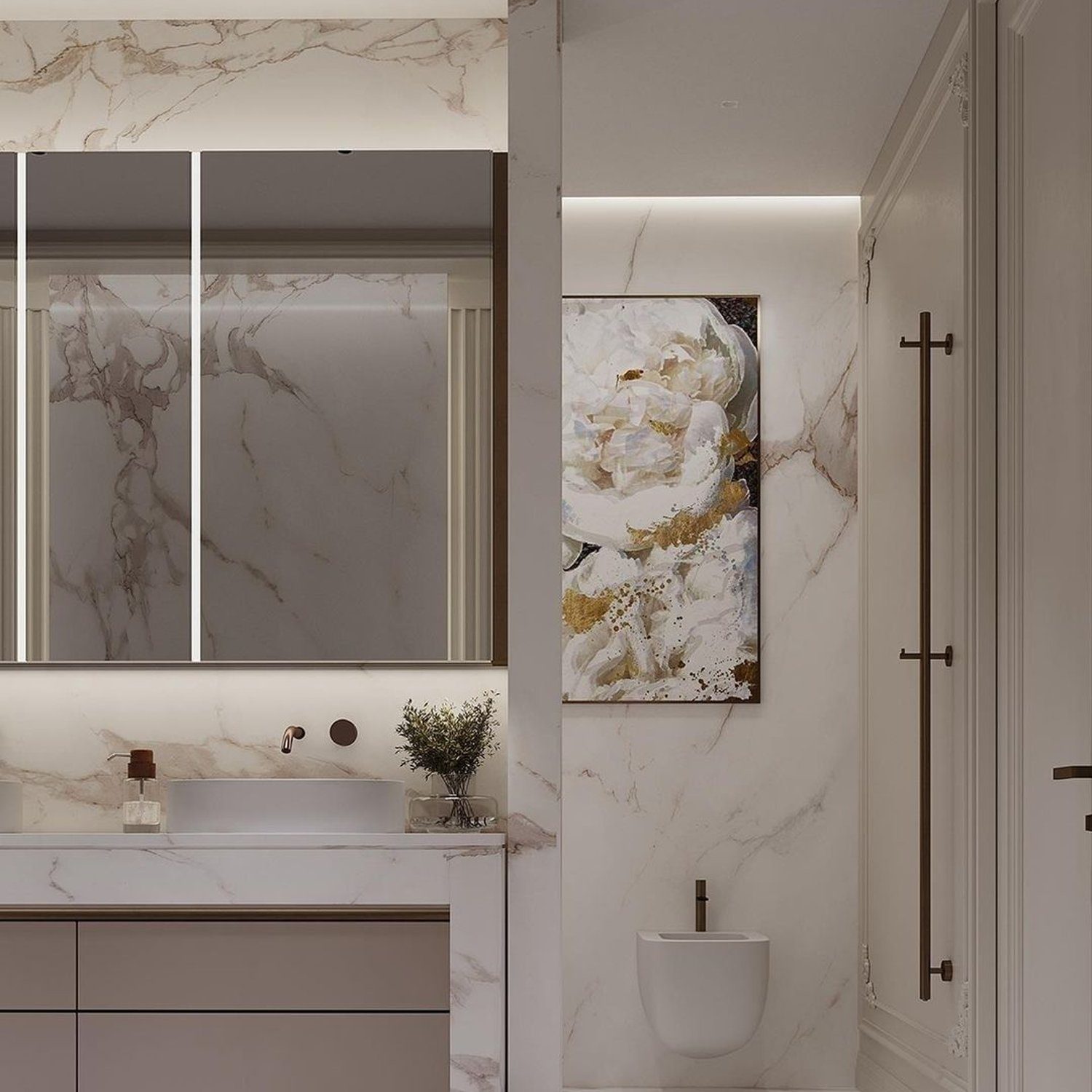 Elegant marble bathroom with sophisticated decor