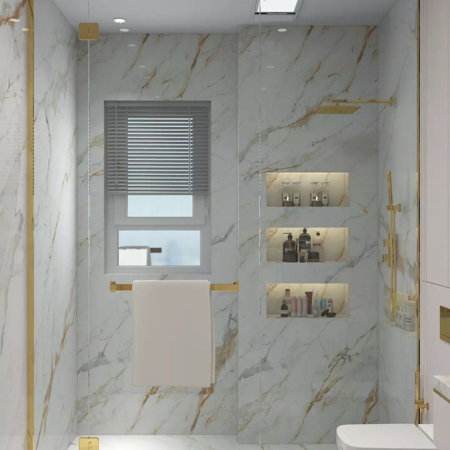 Elegant marble bathroom with gold accents